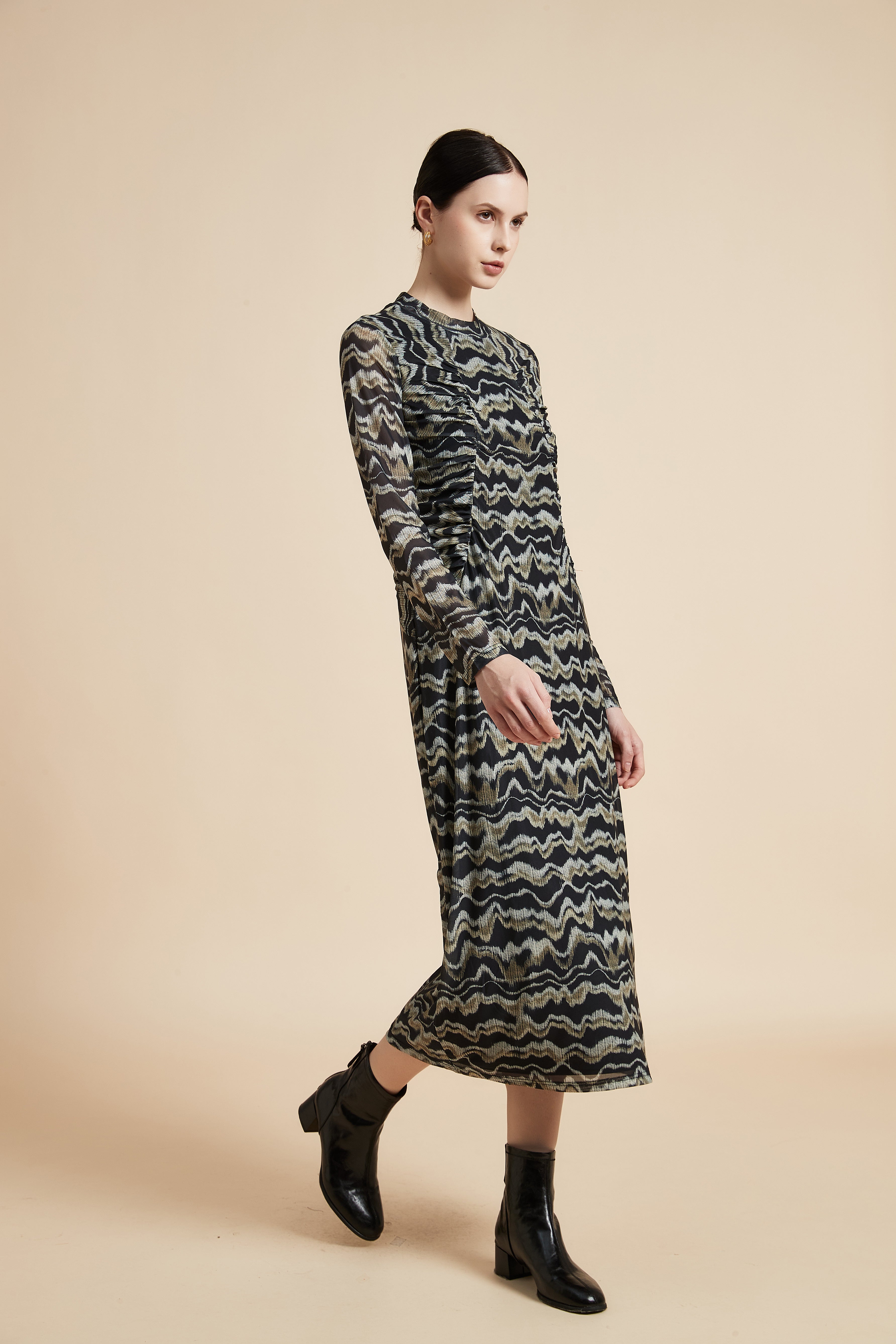 Long Sleeve Printed Midi Dress