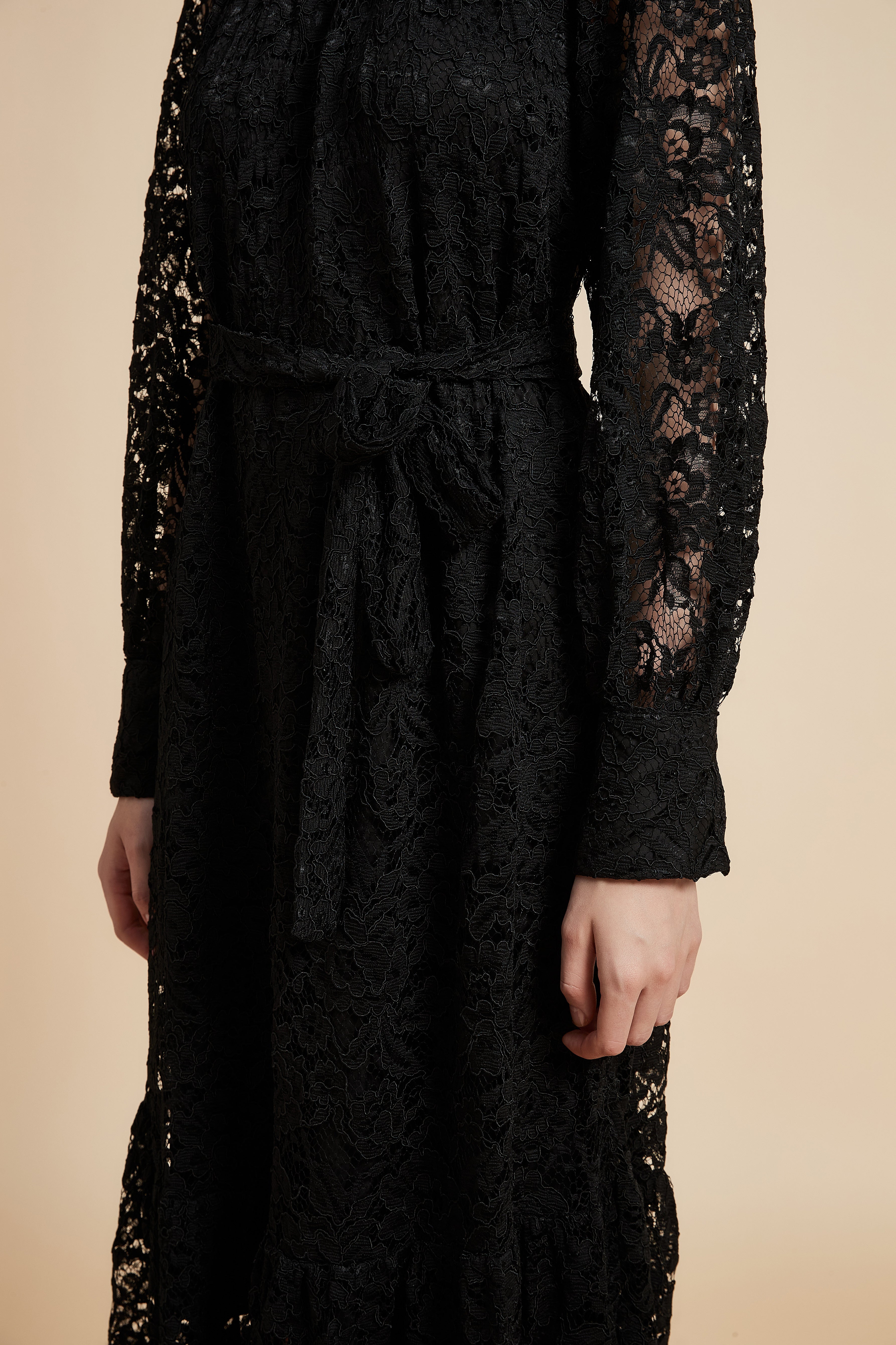 Long Sleeve Midi Dress with Lace Details
