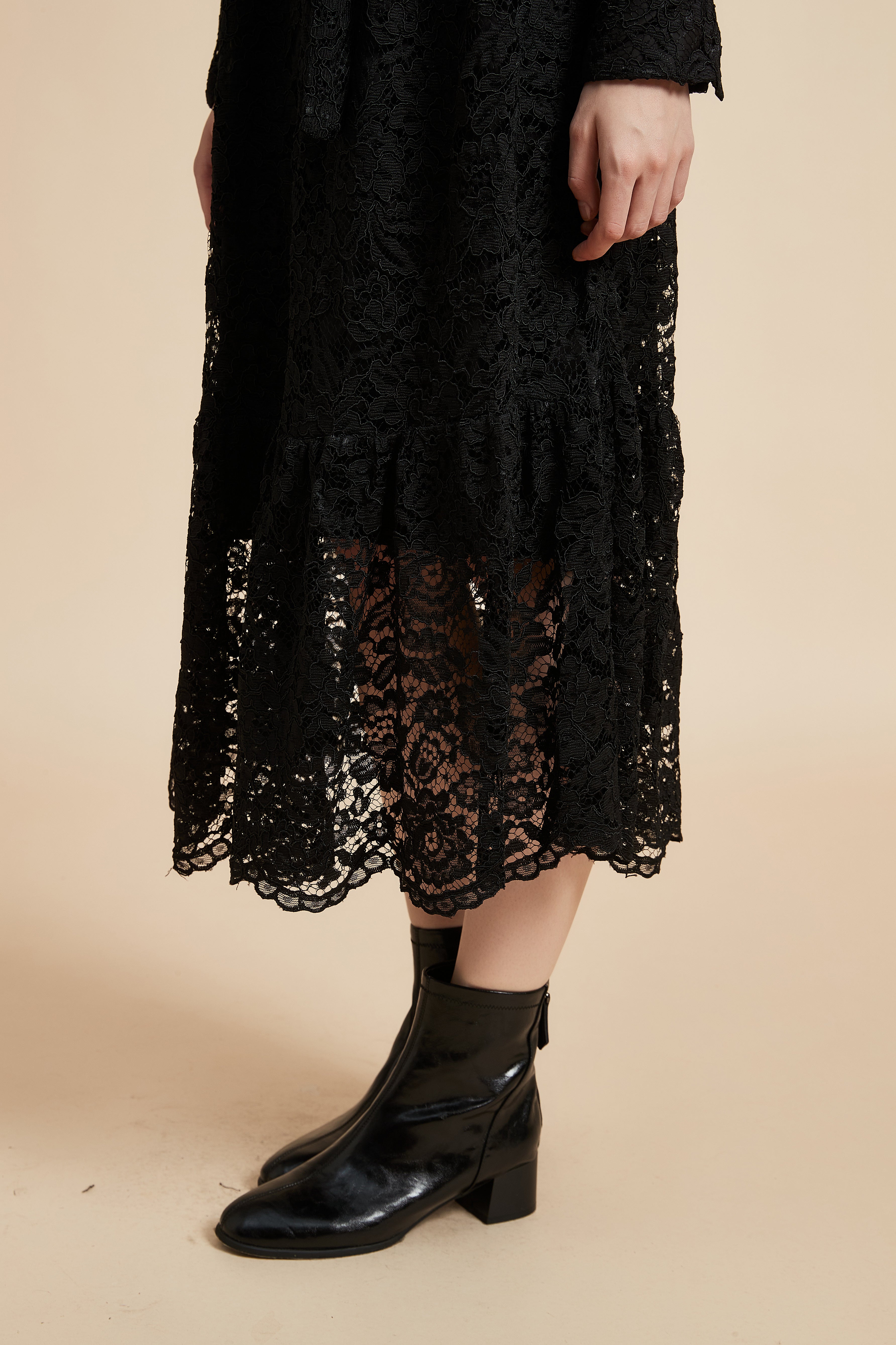 Long Sleeve Midi Dress with Lace Details