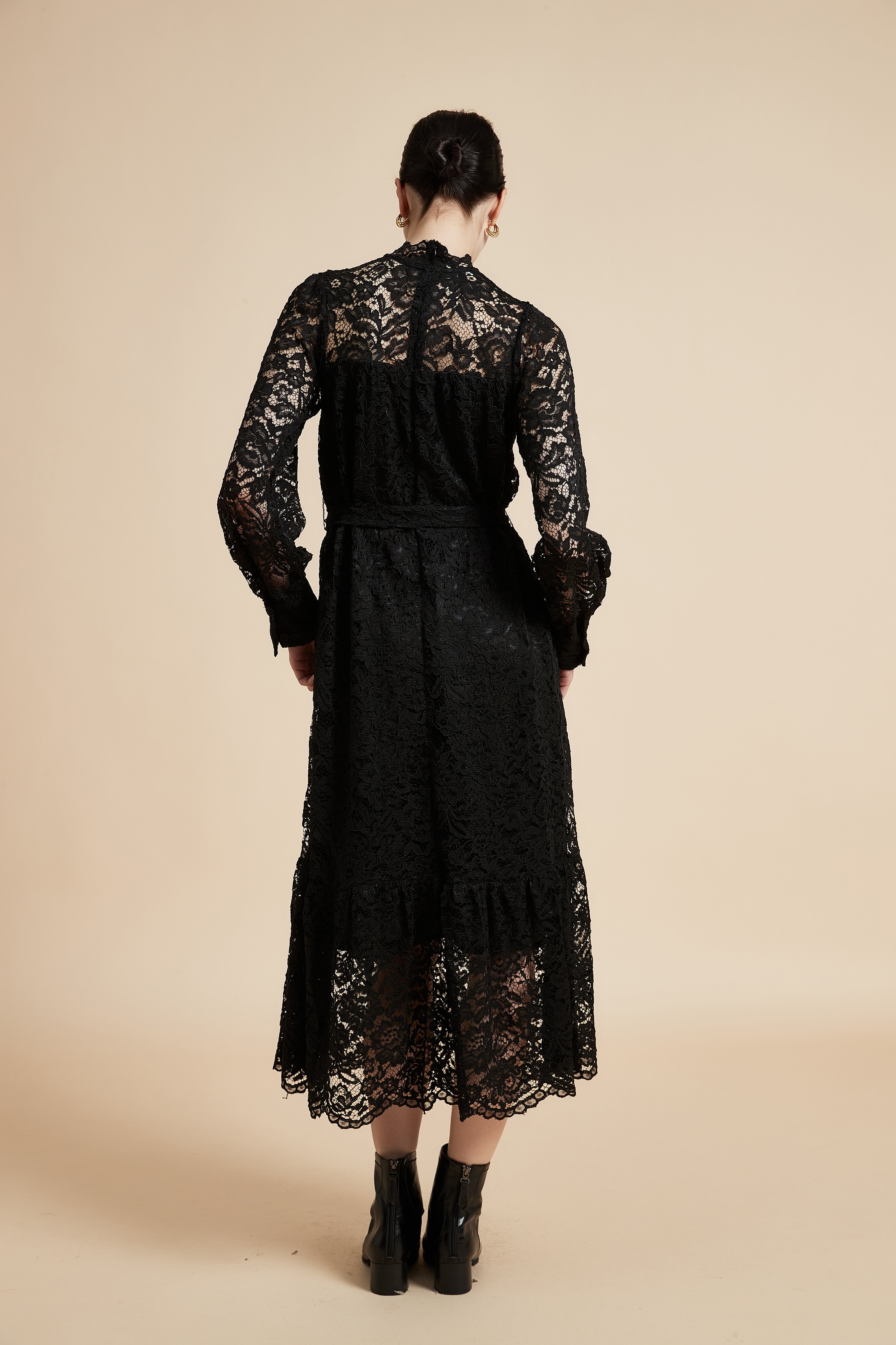 Long Sleeve Midi Dress with Lace Details