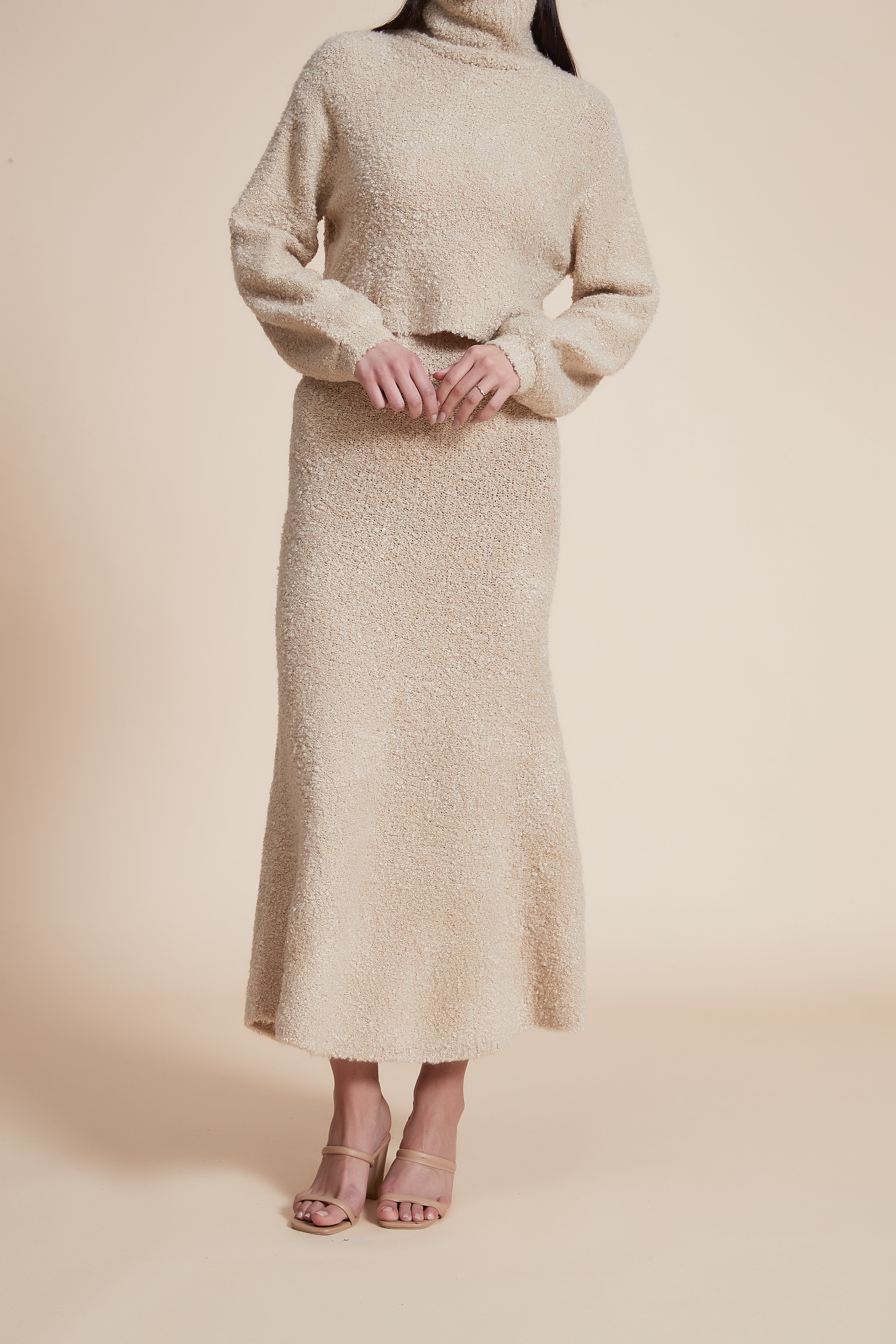 High-Waisted Midi Plain Skirt