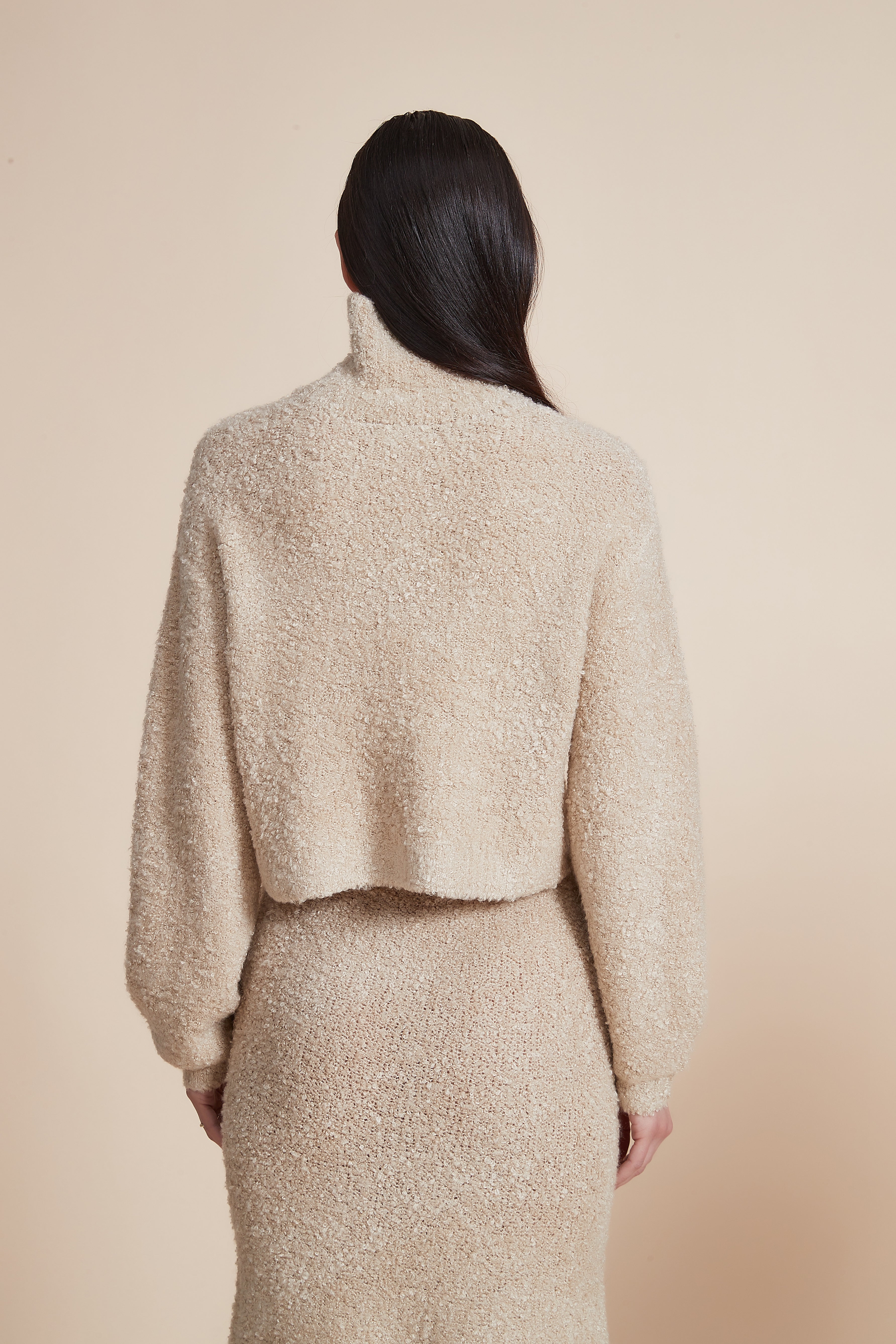 Solid High Neck Long Sleeve Blouse