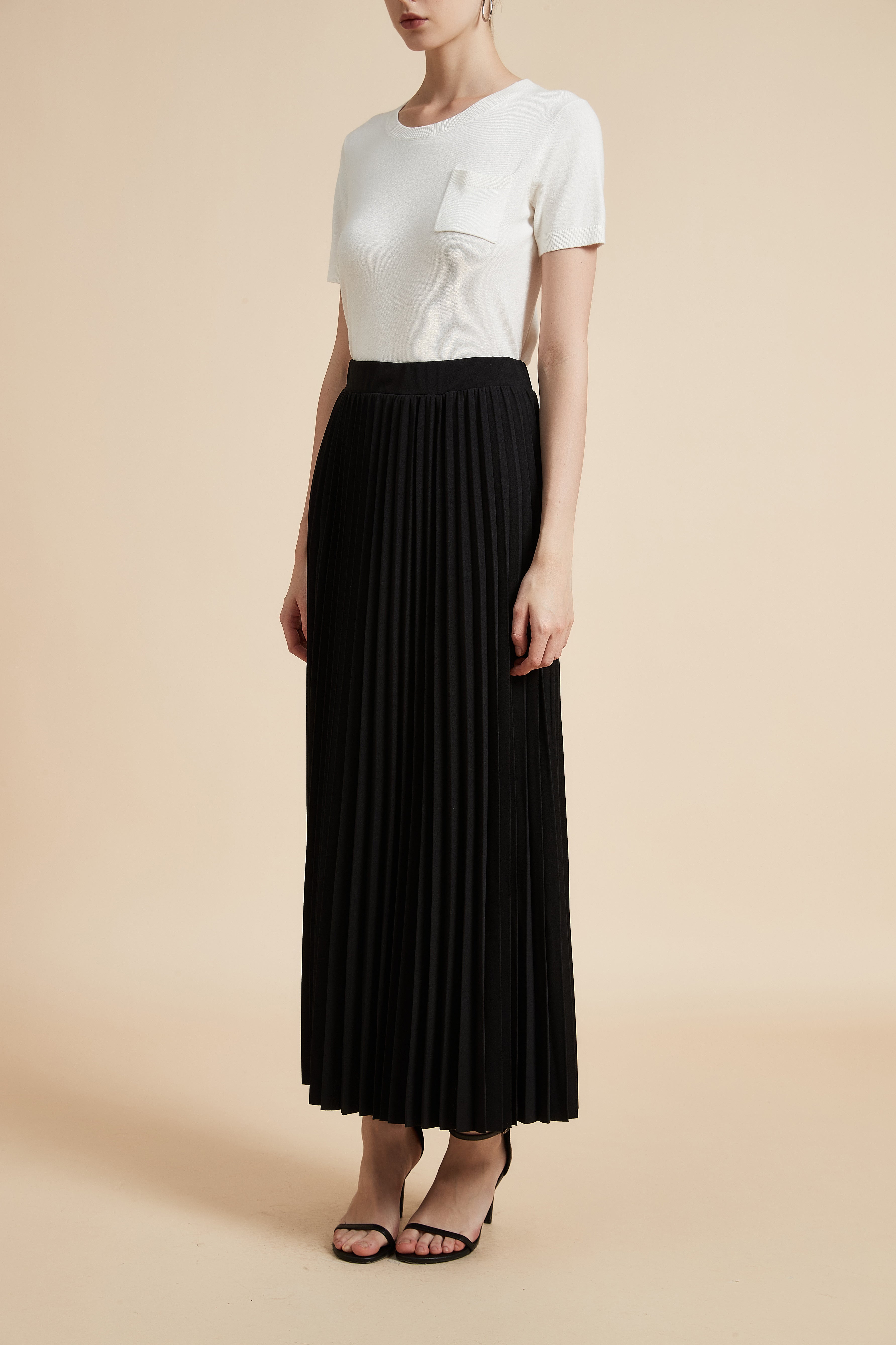 Solid Long Pleated Skirt
