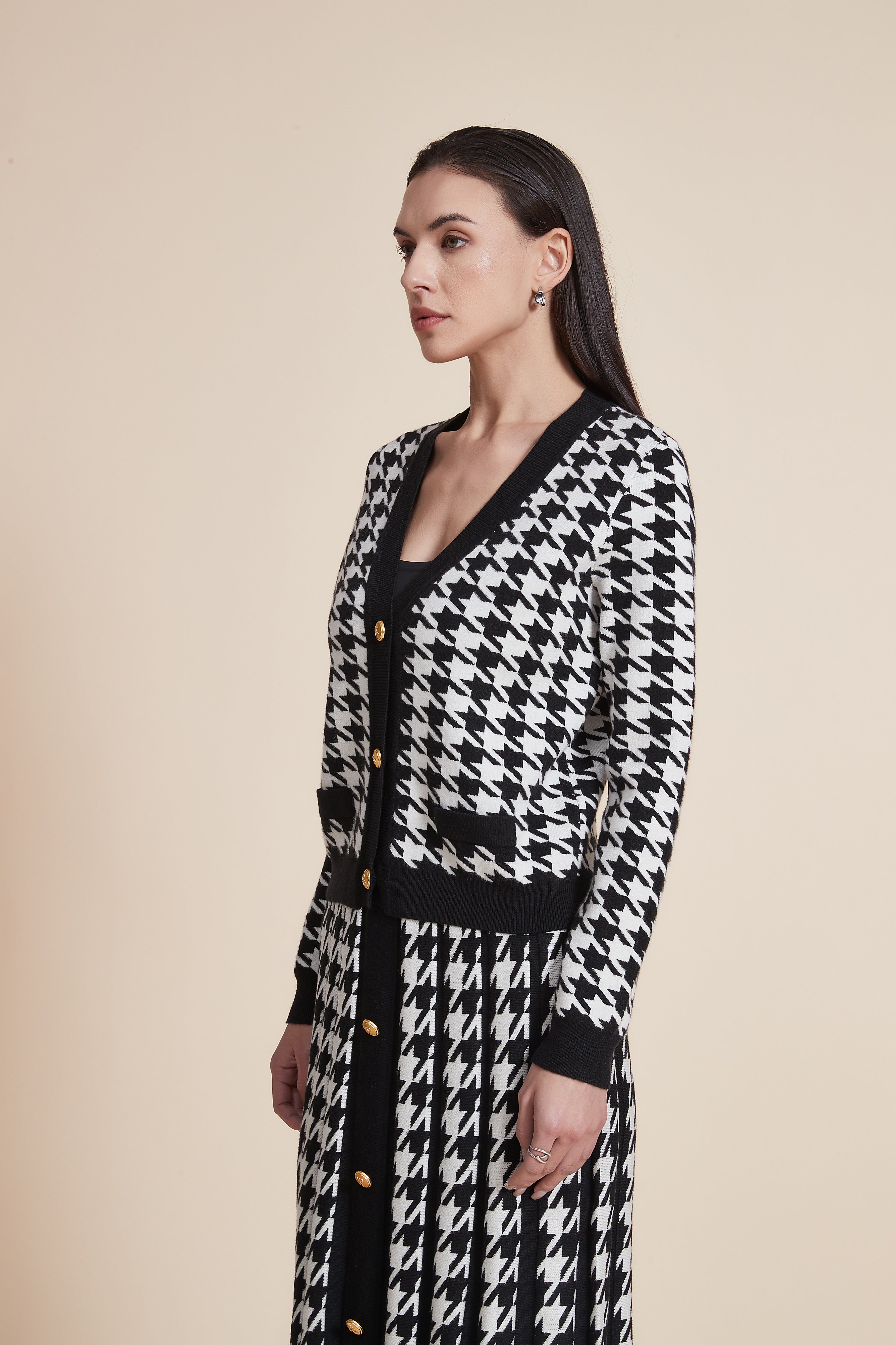 Printed Cardigan with Long Sleeves and Front Buttons