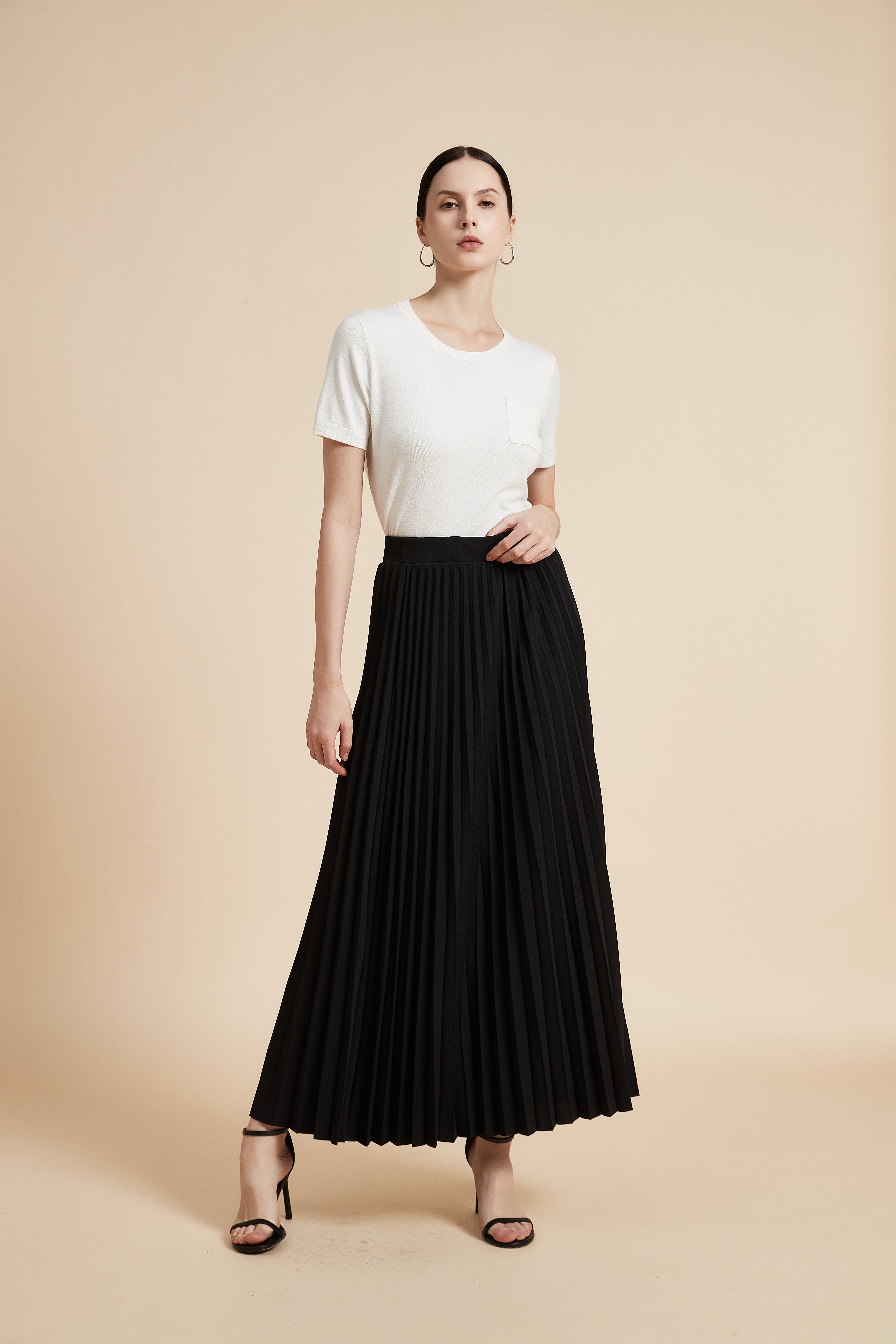 Solid Long Pleated Skirt