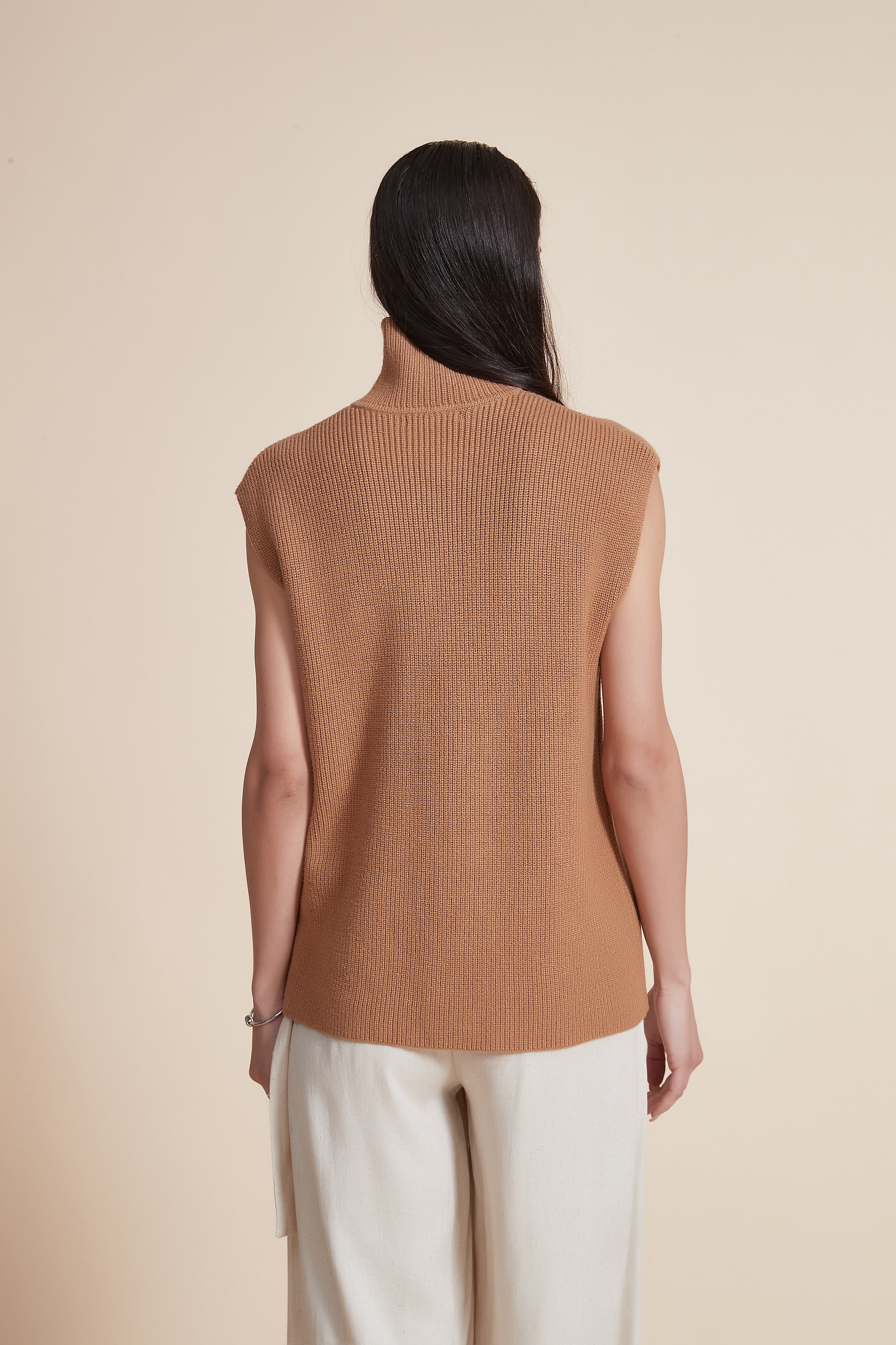 High Neck Sleeveless Zip Sweater