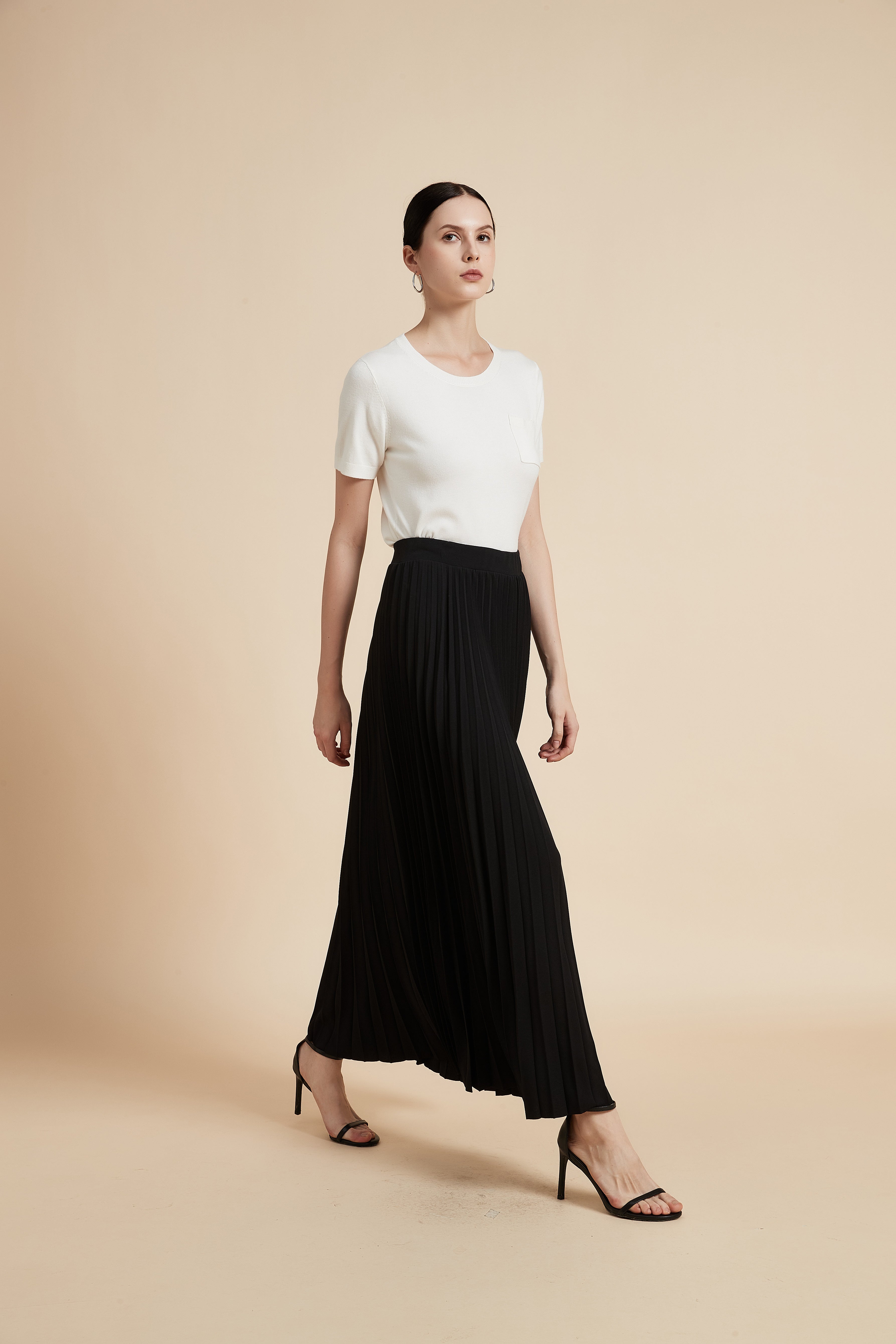 Solid Long Pleated Skirt