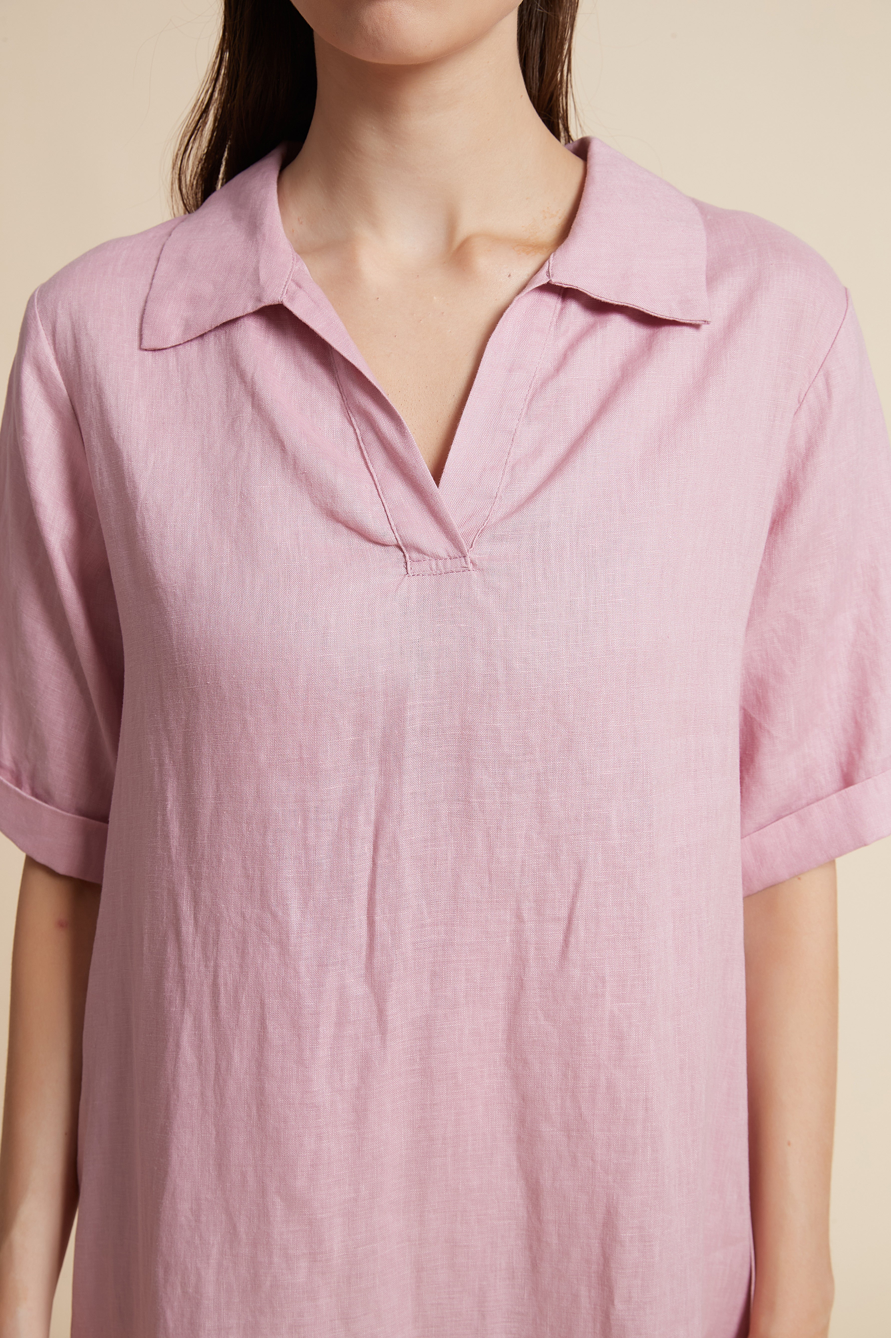 Plain Midi Dress with V-Neckline