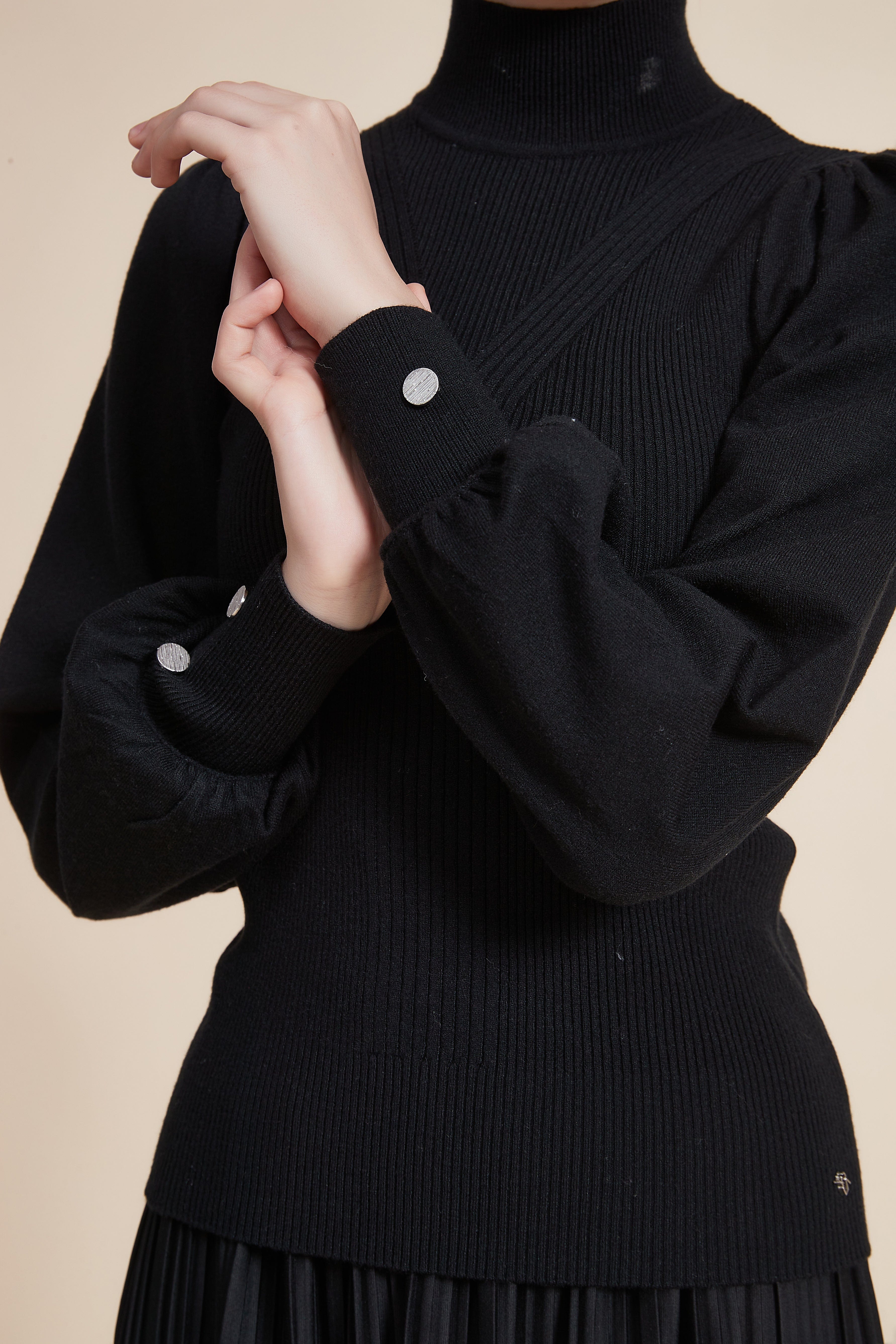 Long Sleeve Loose Blouse with High Neck