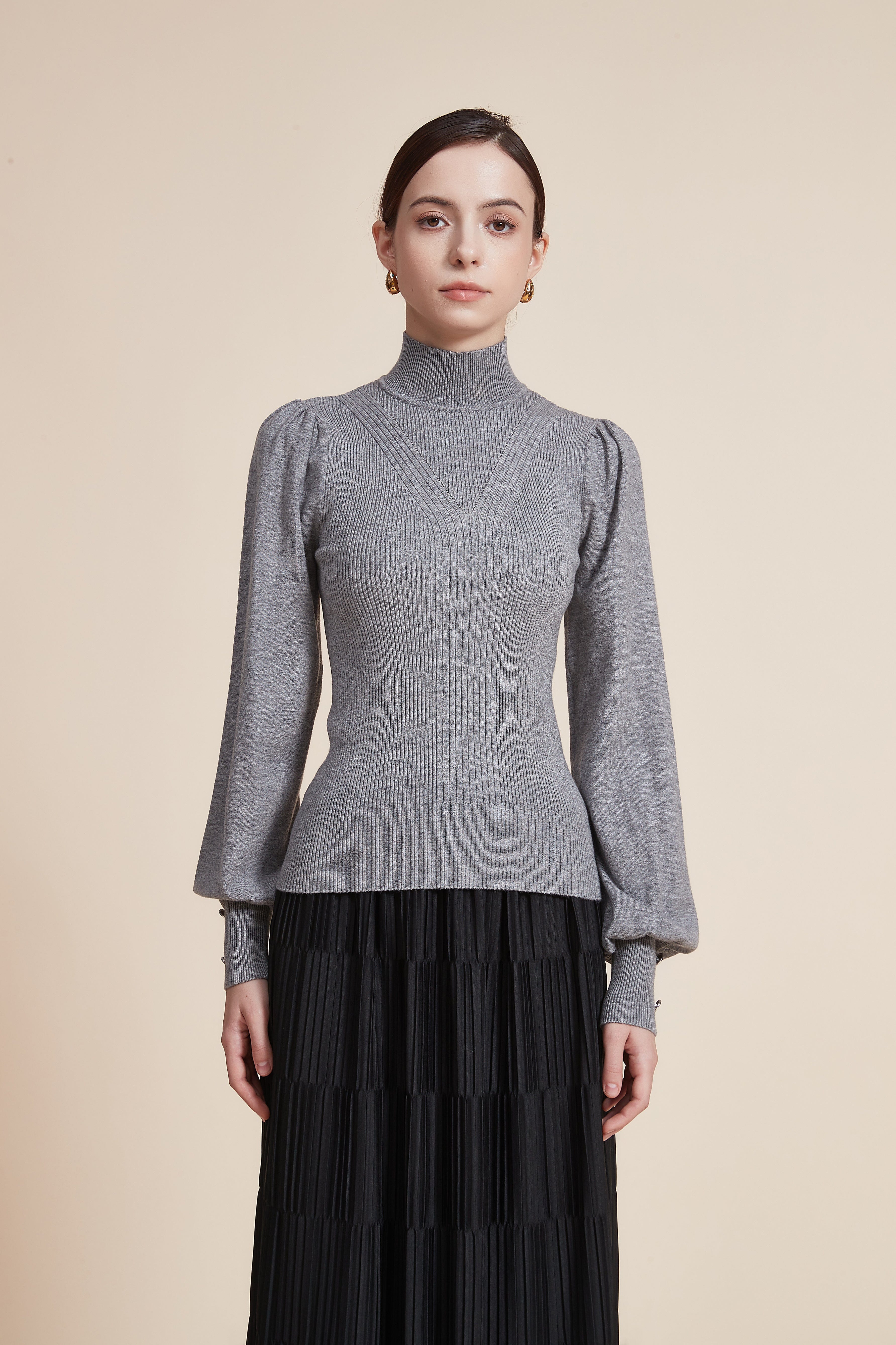 Long Sleeve Loose Blouse with High Neck
