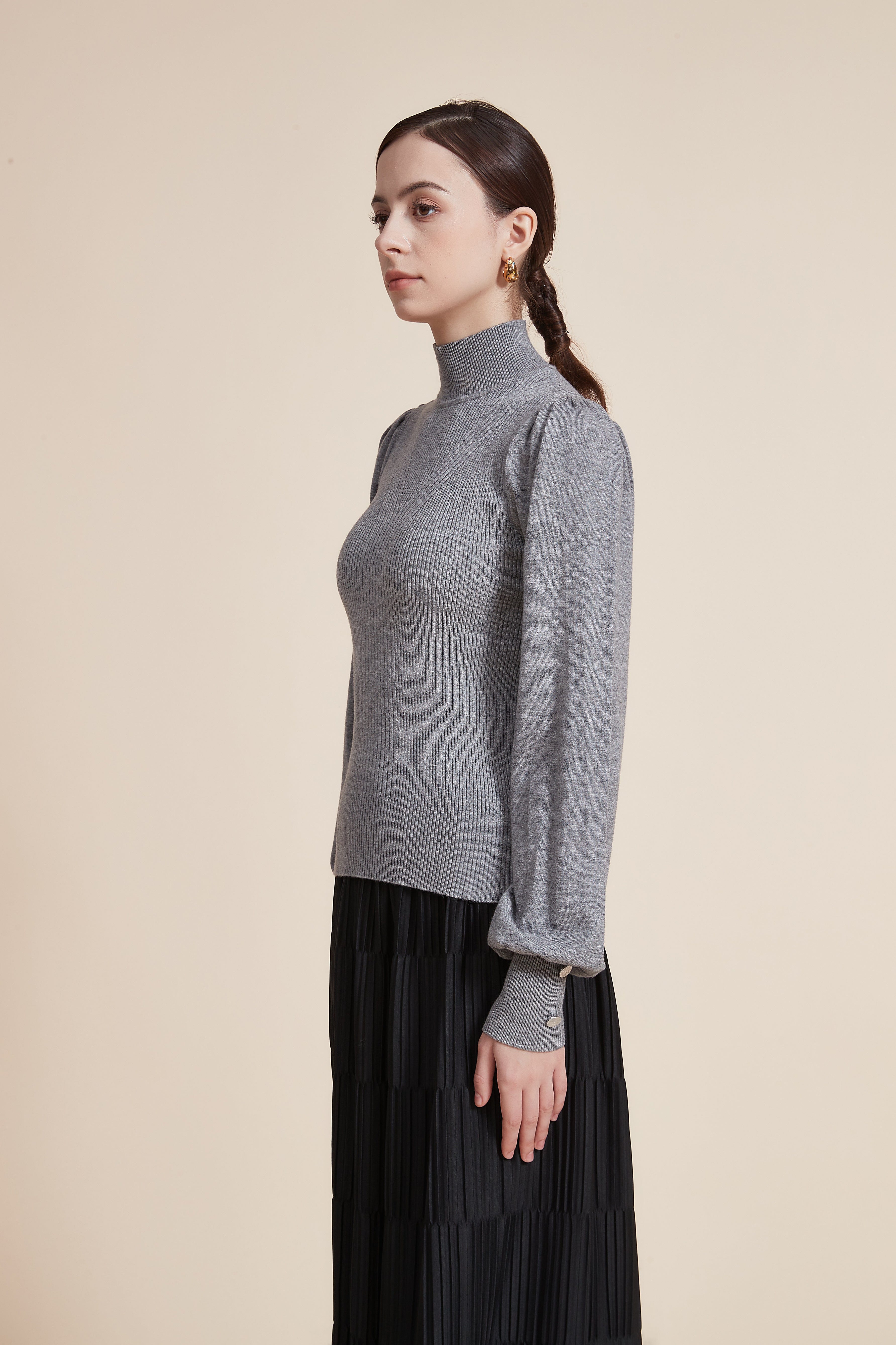 Long Sleeve Loose Blouse with High Neck