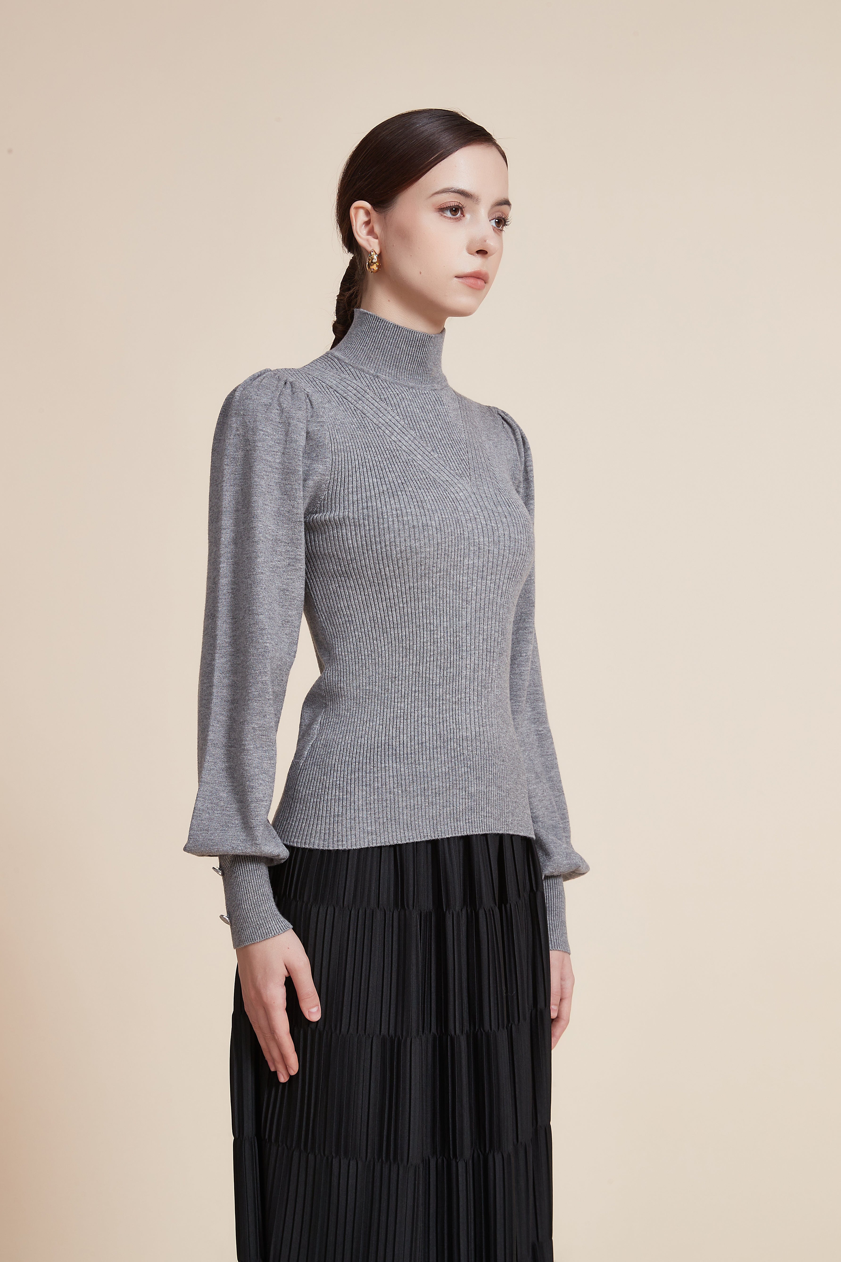 Long Sleeve Loose Blouse with High Neck