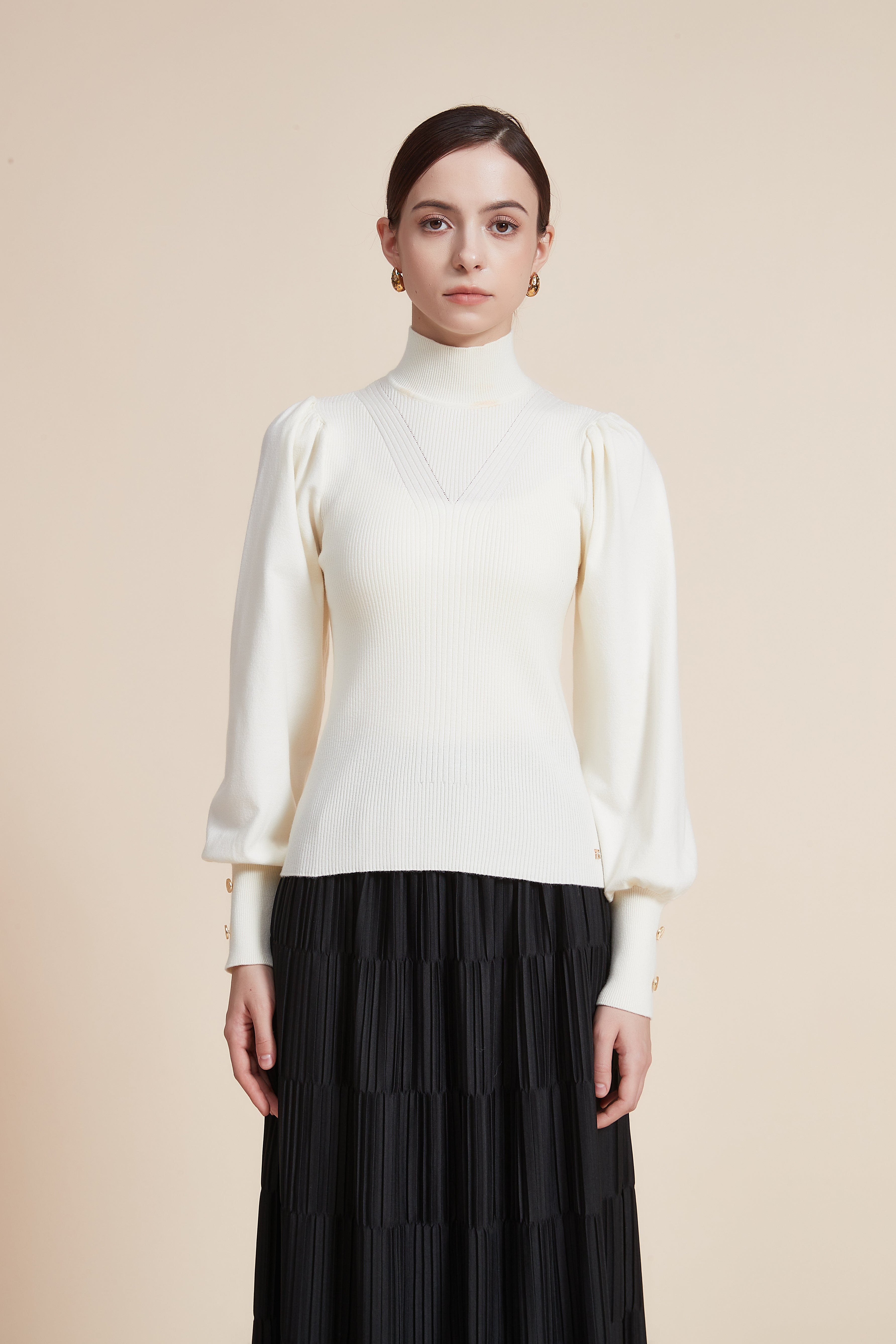 Long Sleeve Loose Blouse with High Neck