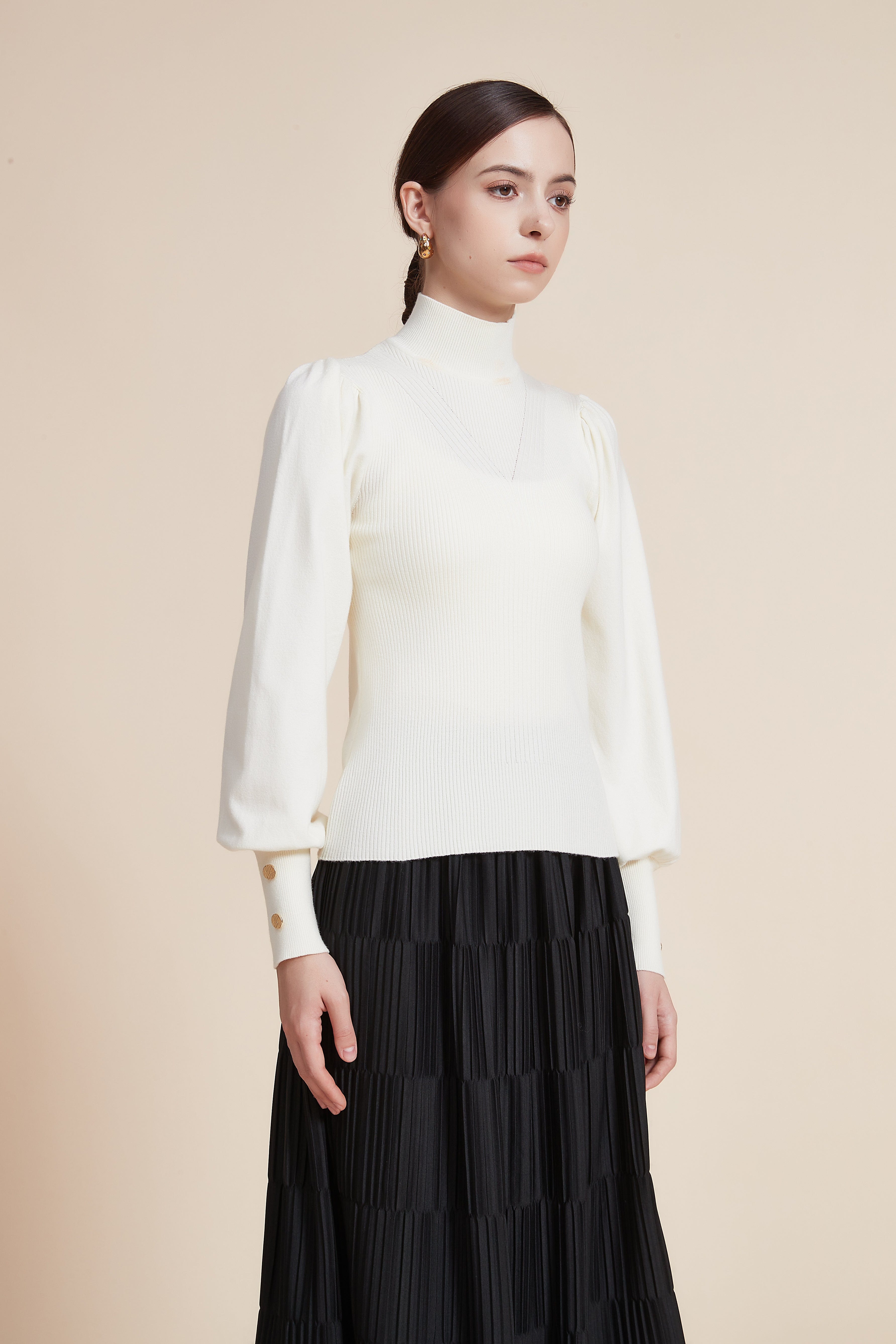 Long Sleeve Loose Blouse with High Neck