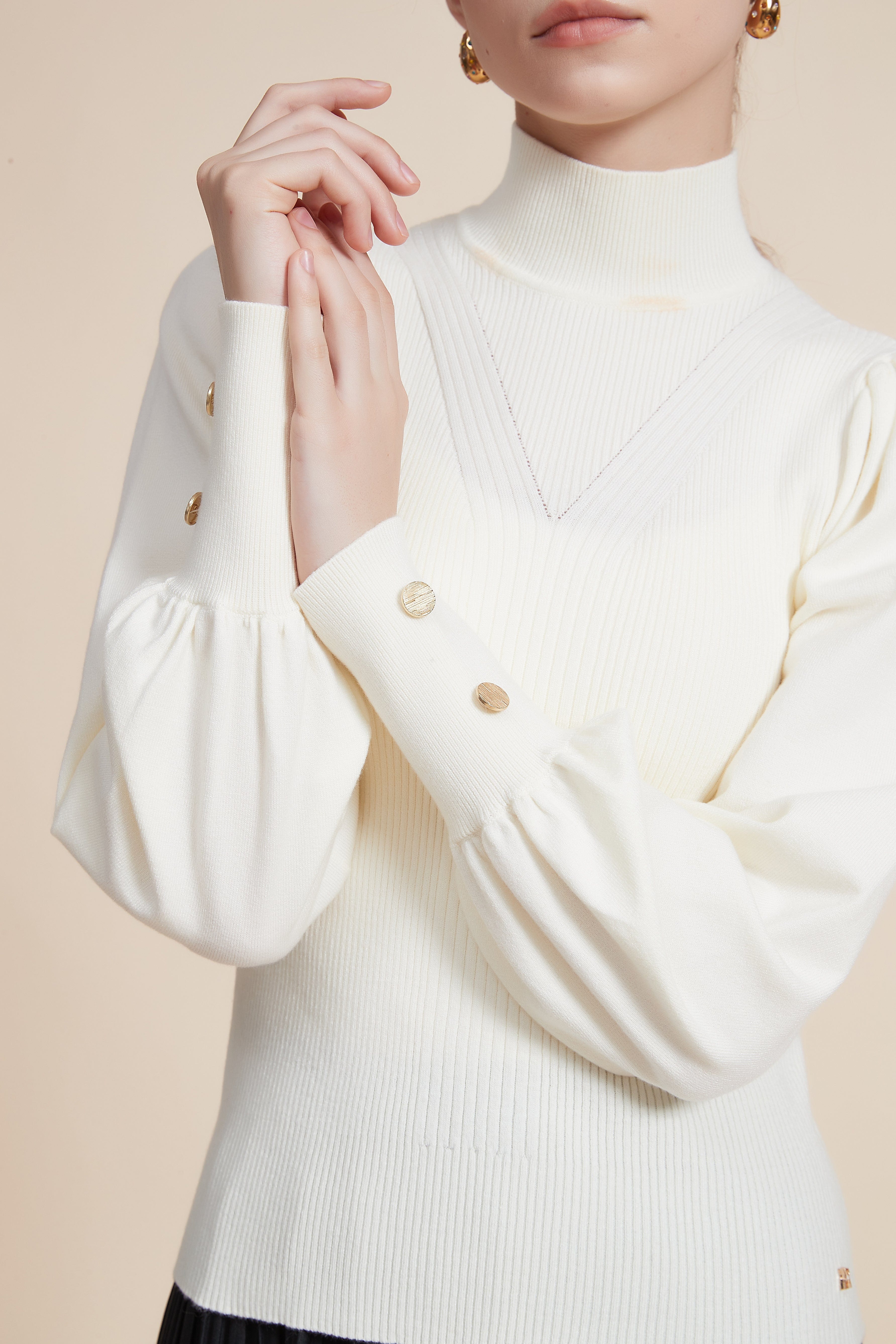 Long Sleeve Loose Blouse with High Neck