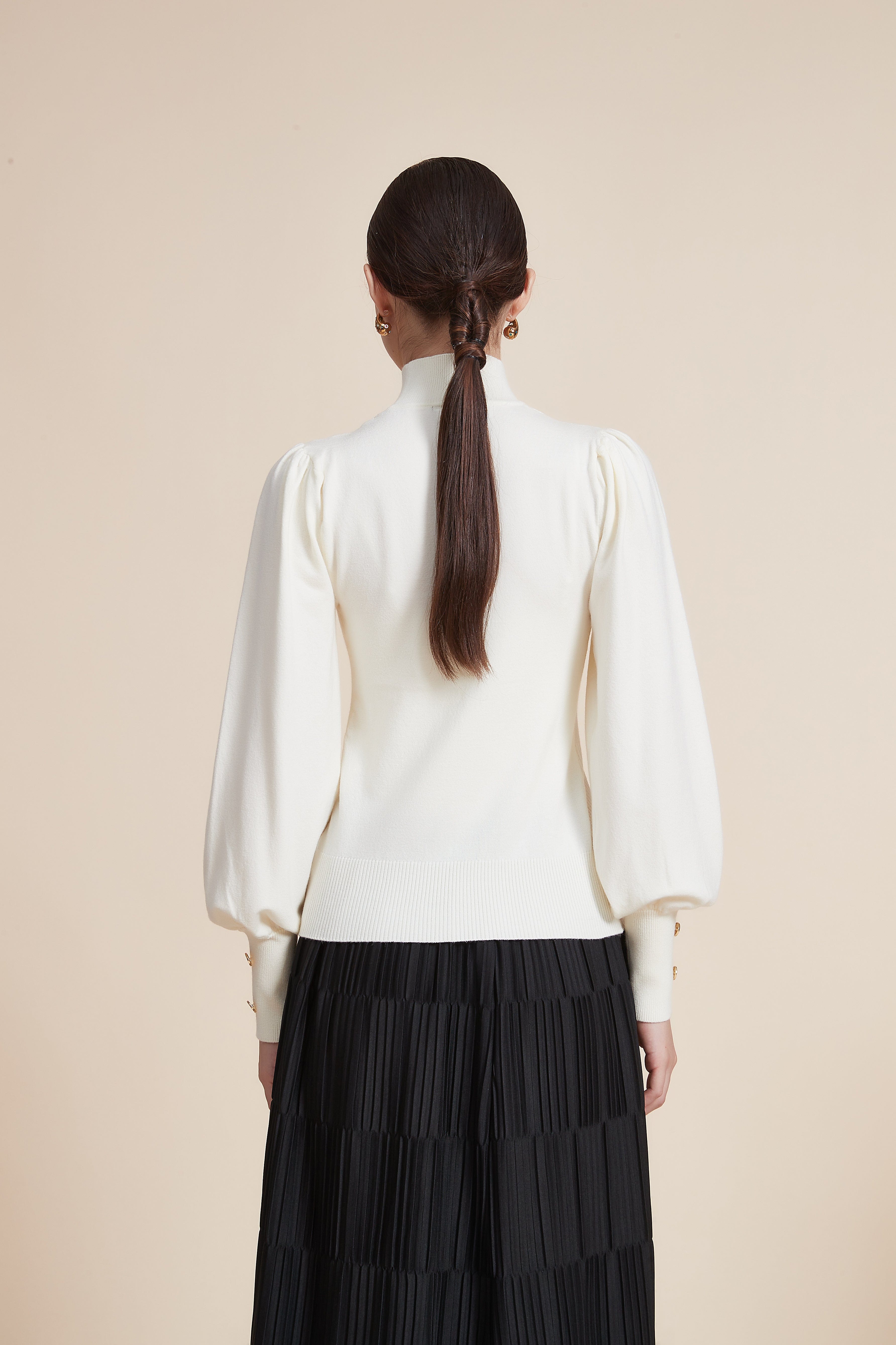 Long Sleeve Loose Blouse with High Neck