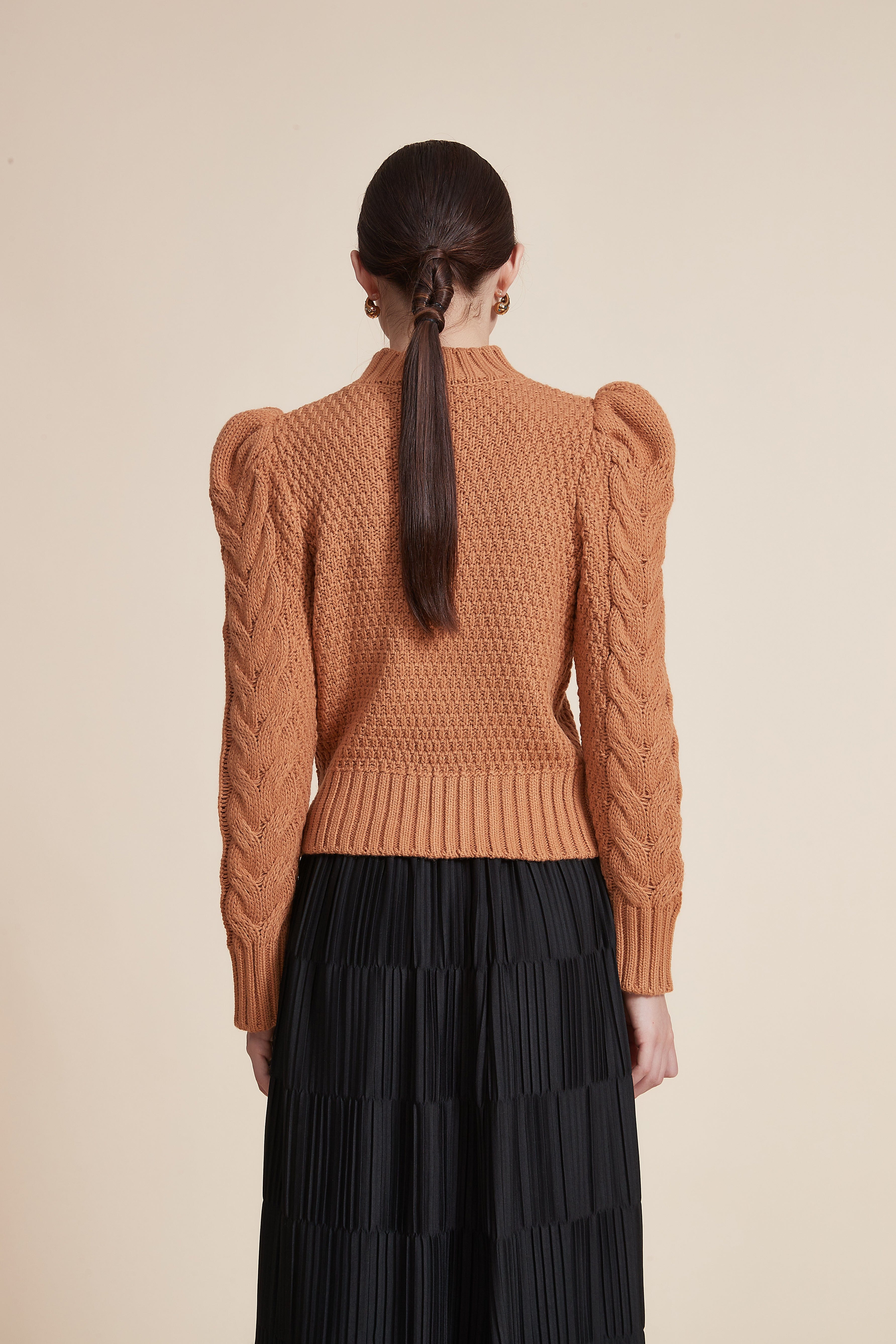 Ribbed Long Sleeve Blouse with High Neck