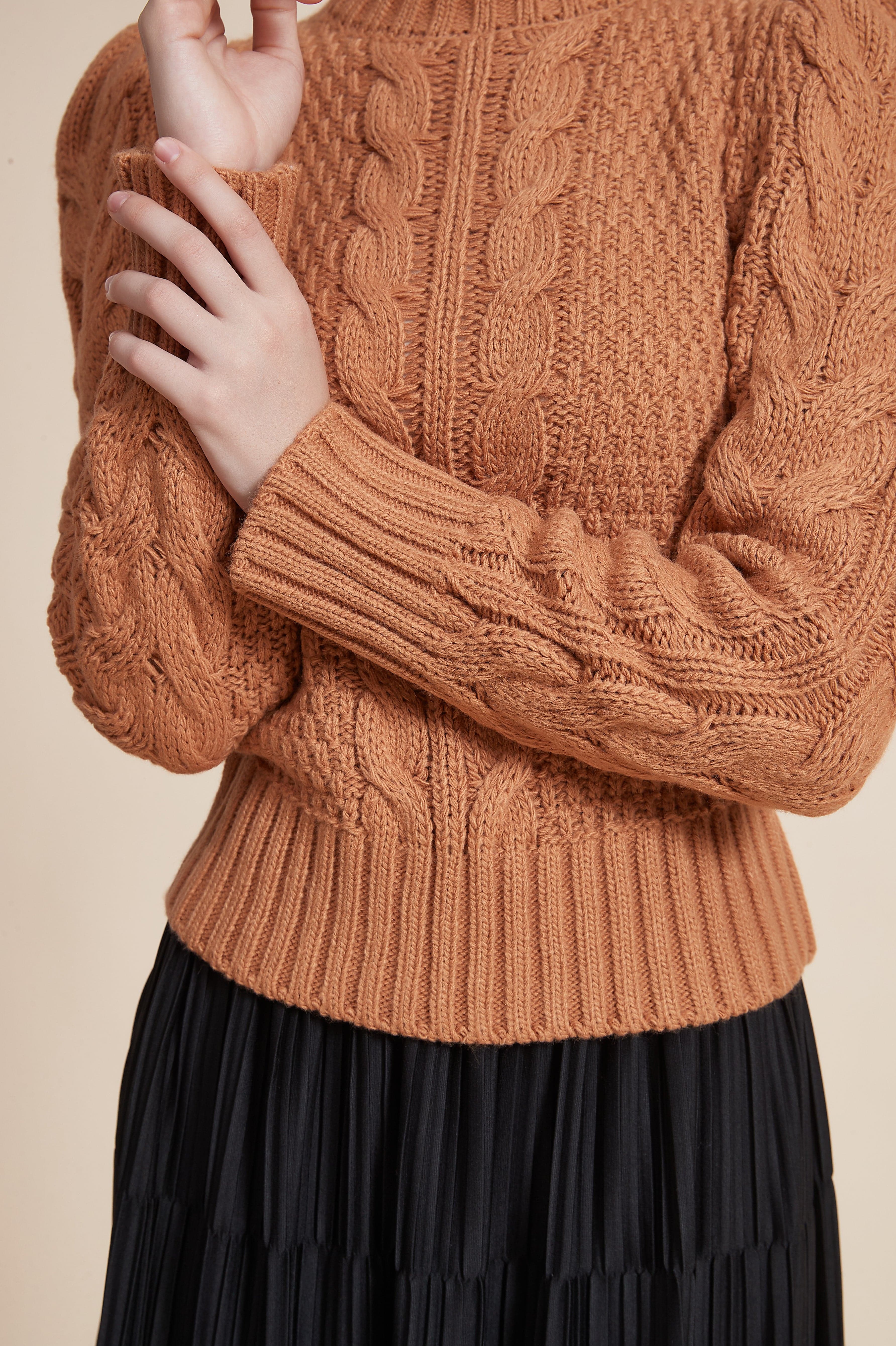 Ribbed Long Sleeve Blouse with High Neck