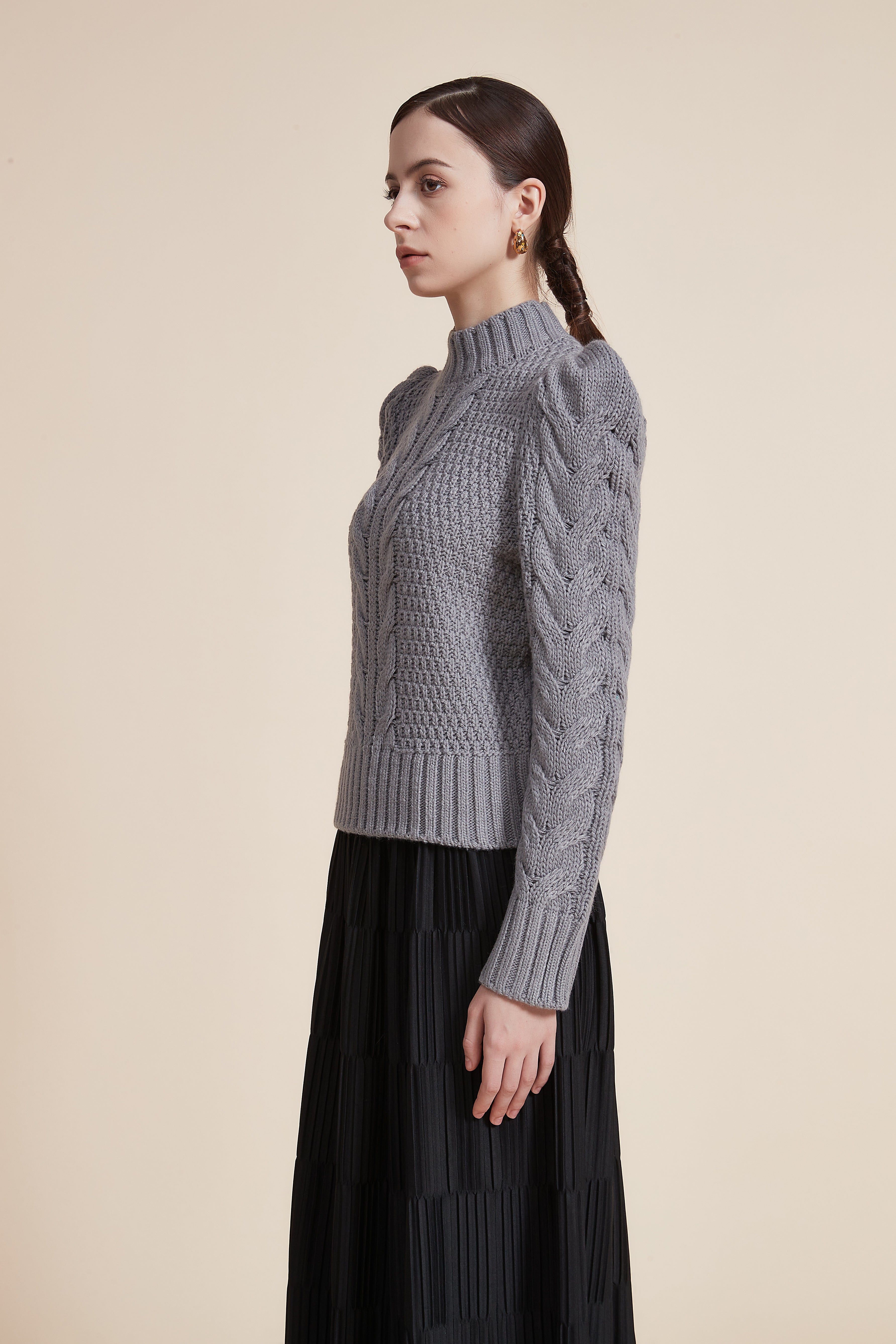 Ribbed Long Sleeve Blouse with High Neck