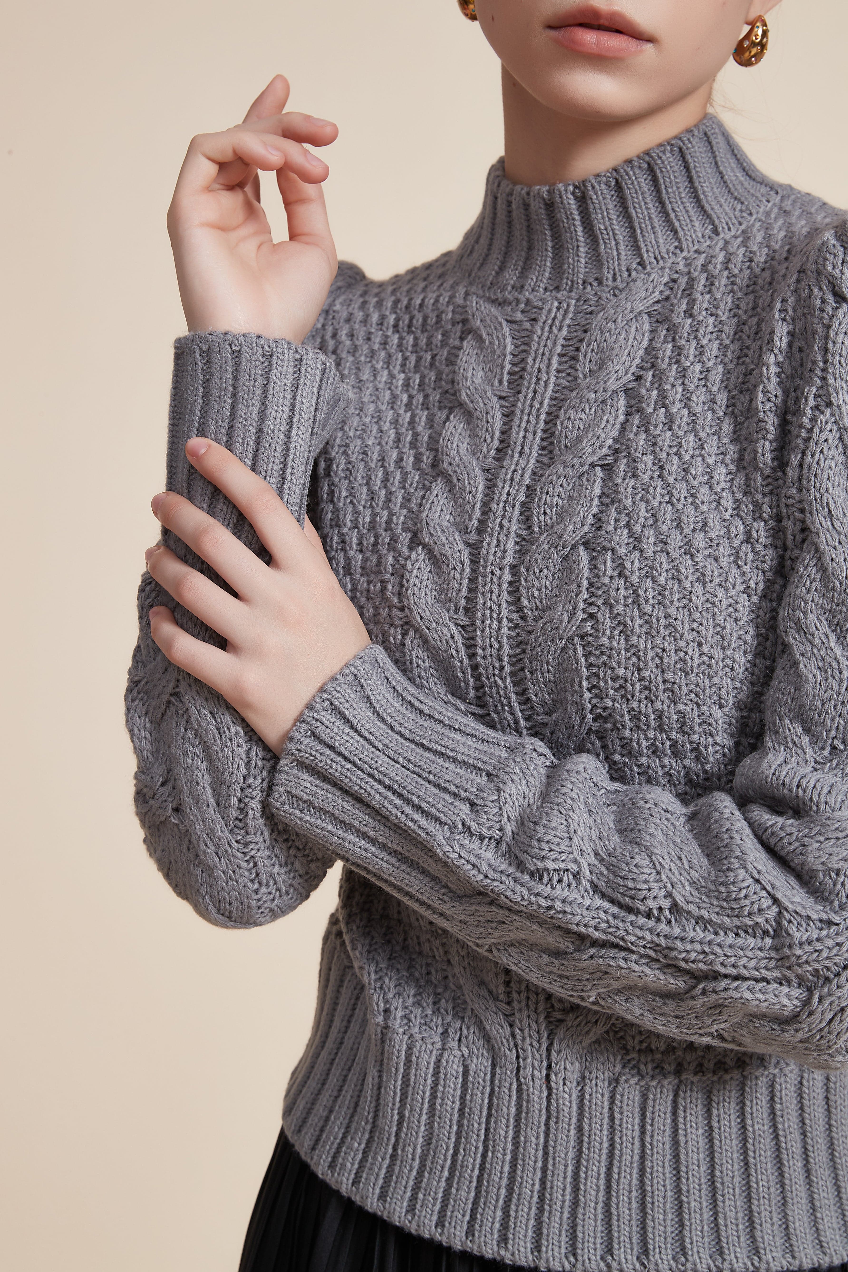 Ribbed Long Sleeve Blouse with High Neck