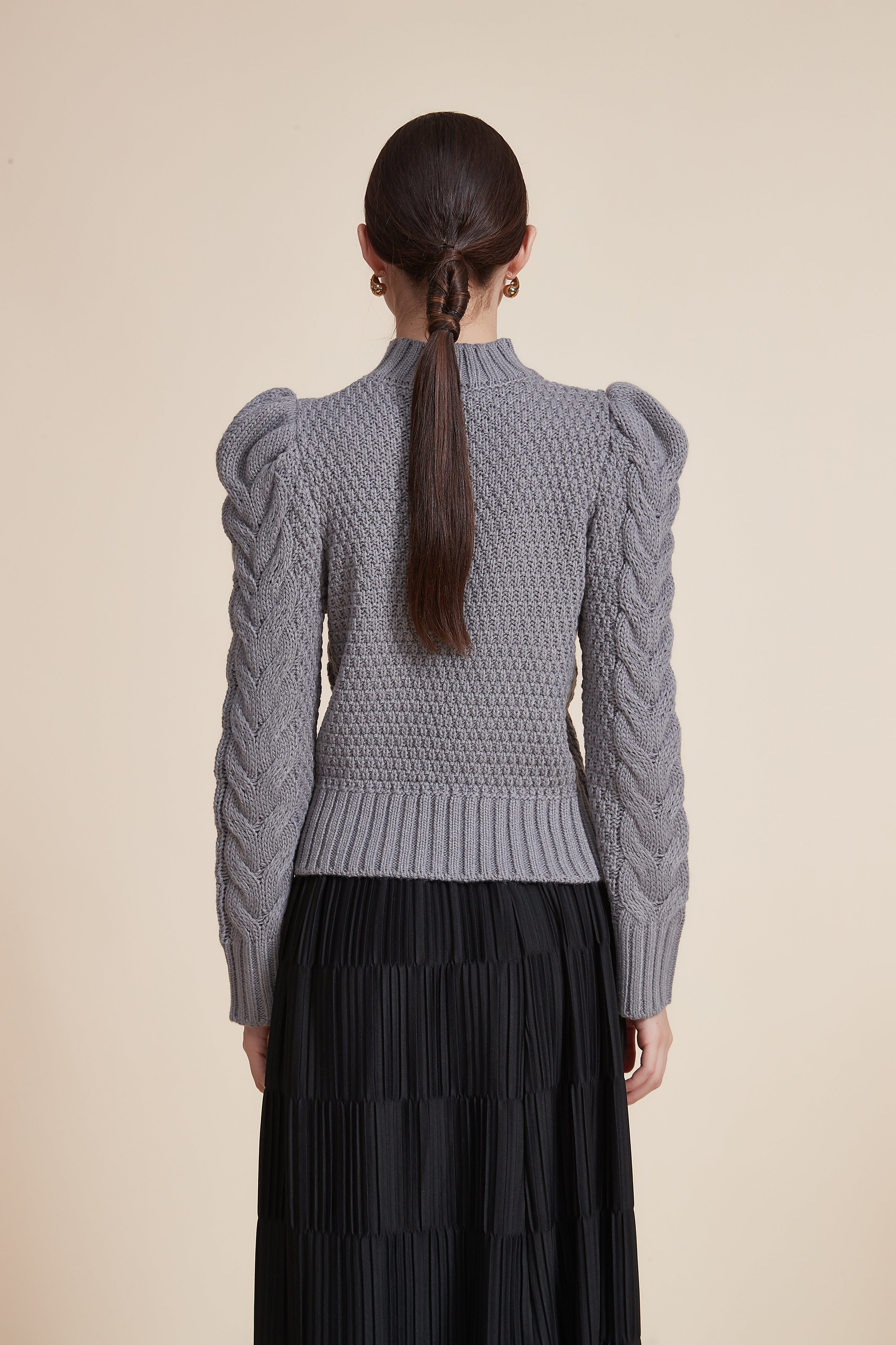 Ribbed Long Sleeve Blouse with High Neck