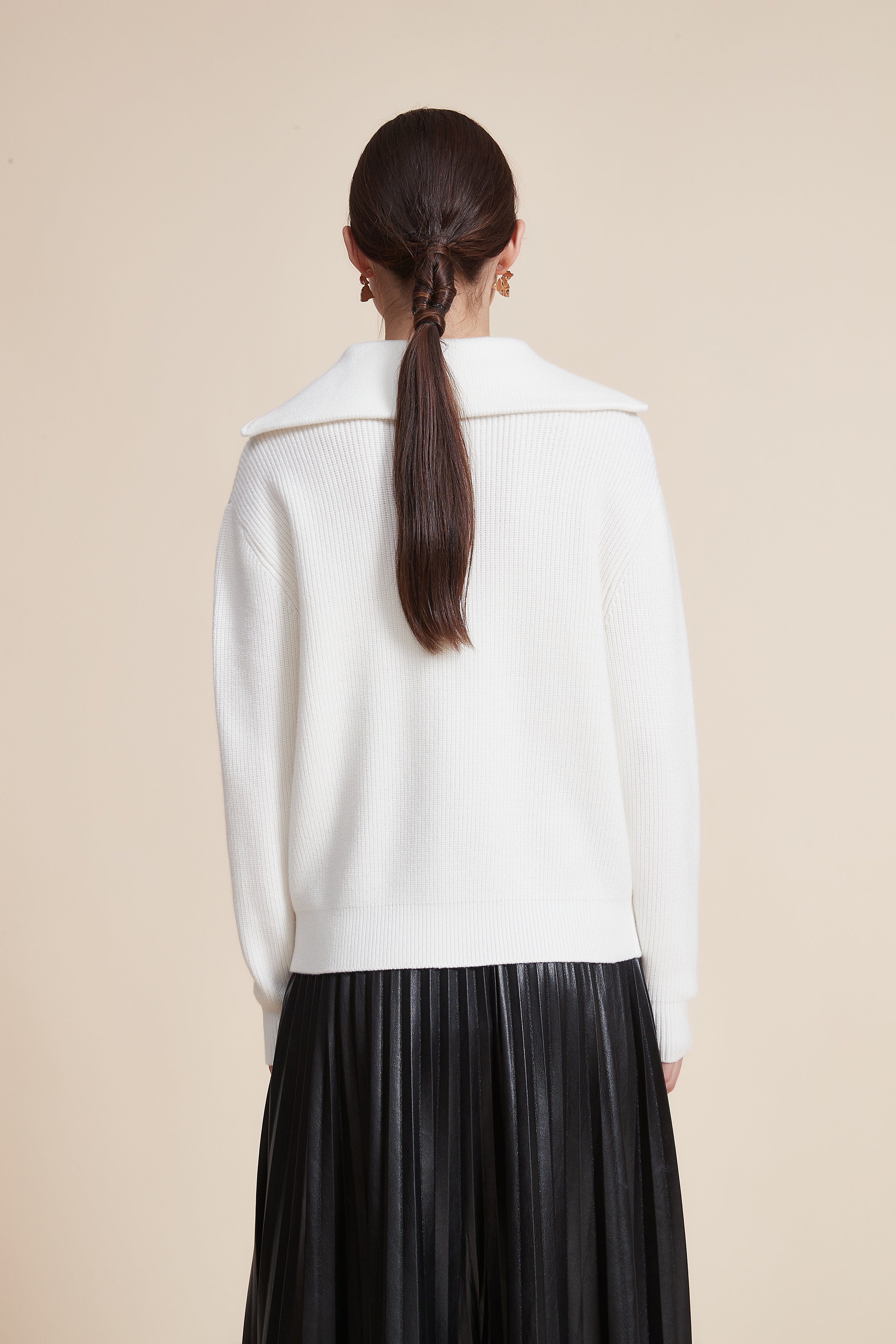 Solid Long Sleeve Sweater with Zipper