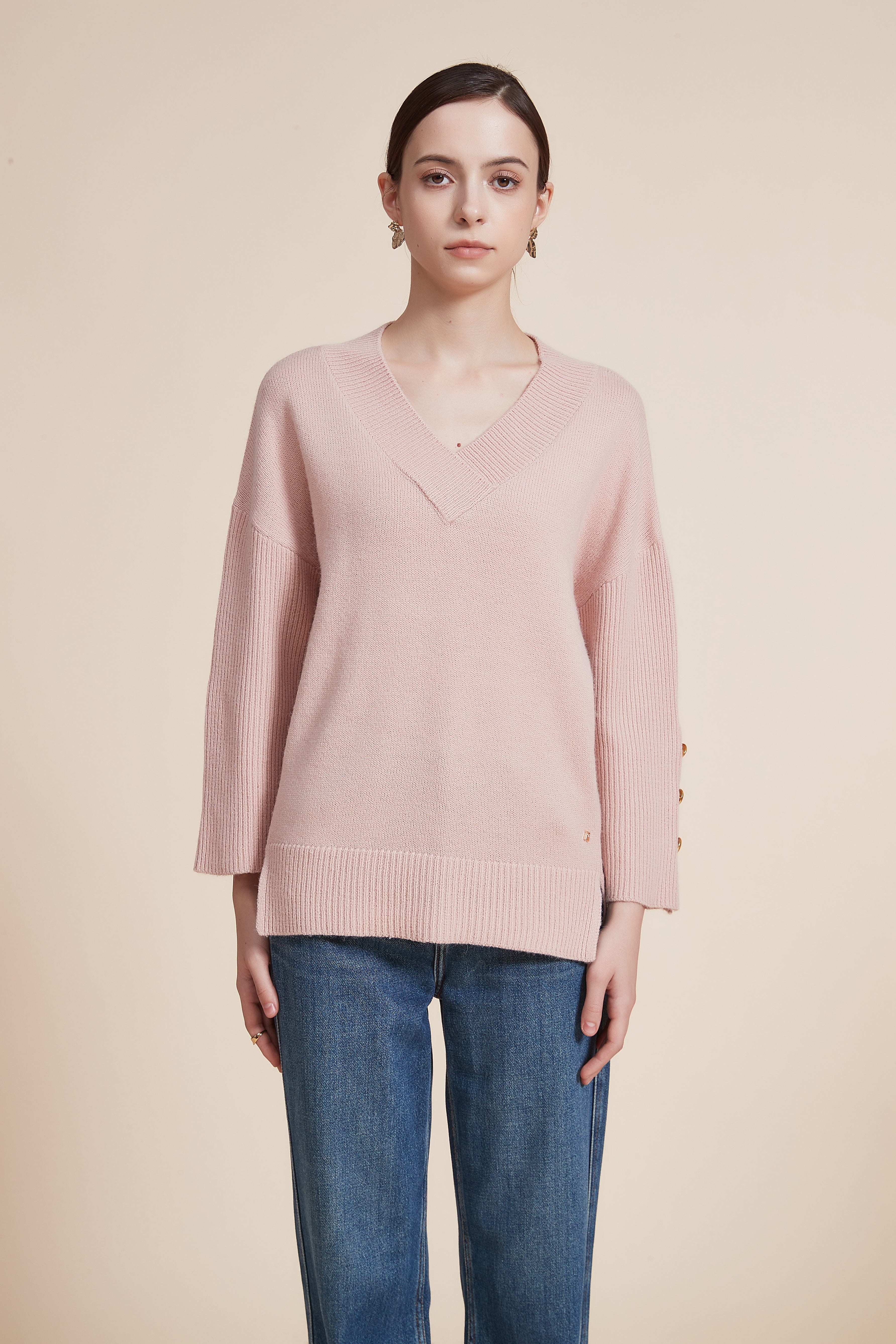 Long Sleeve Ribbed V-Neck Top