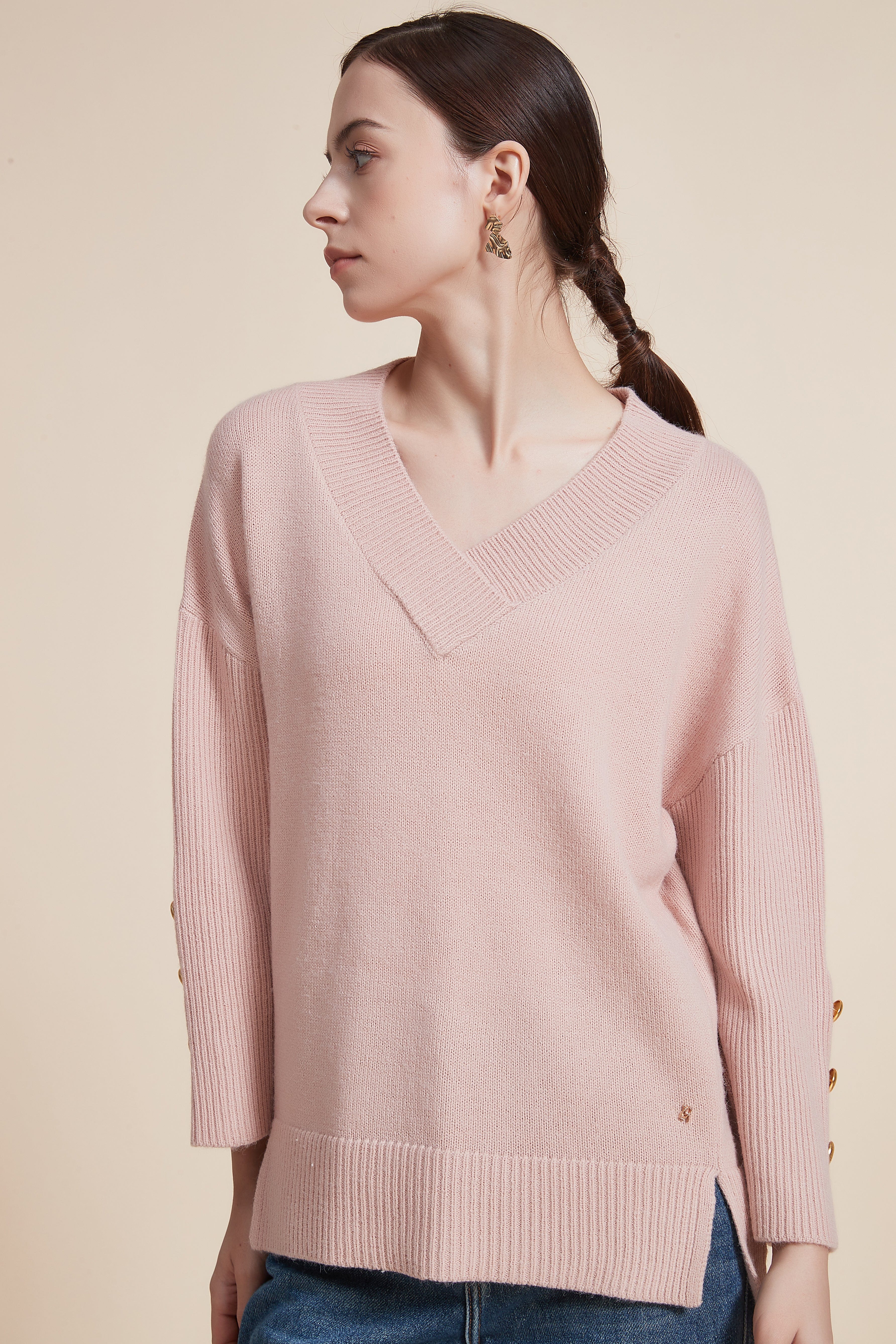 Long Sleeve Ribbed V-Neck Top