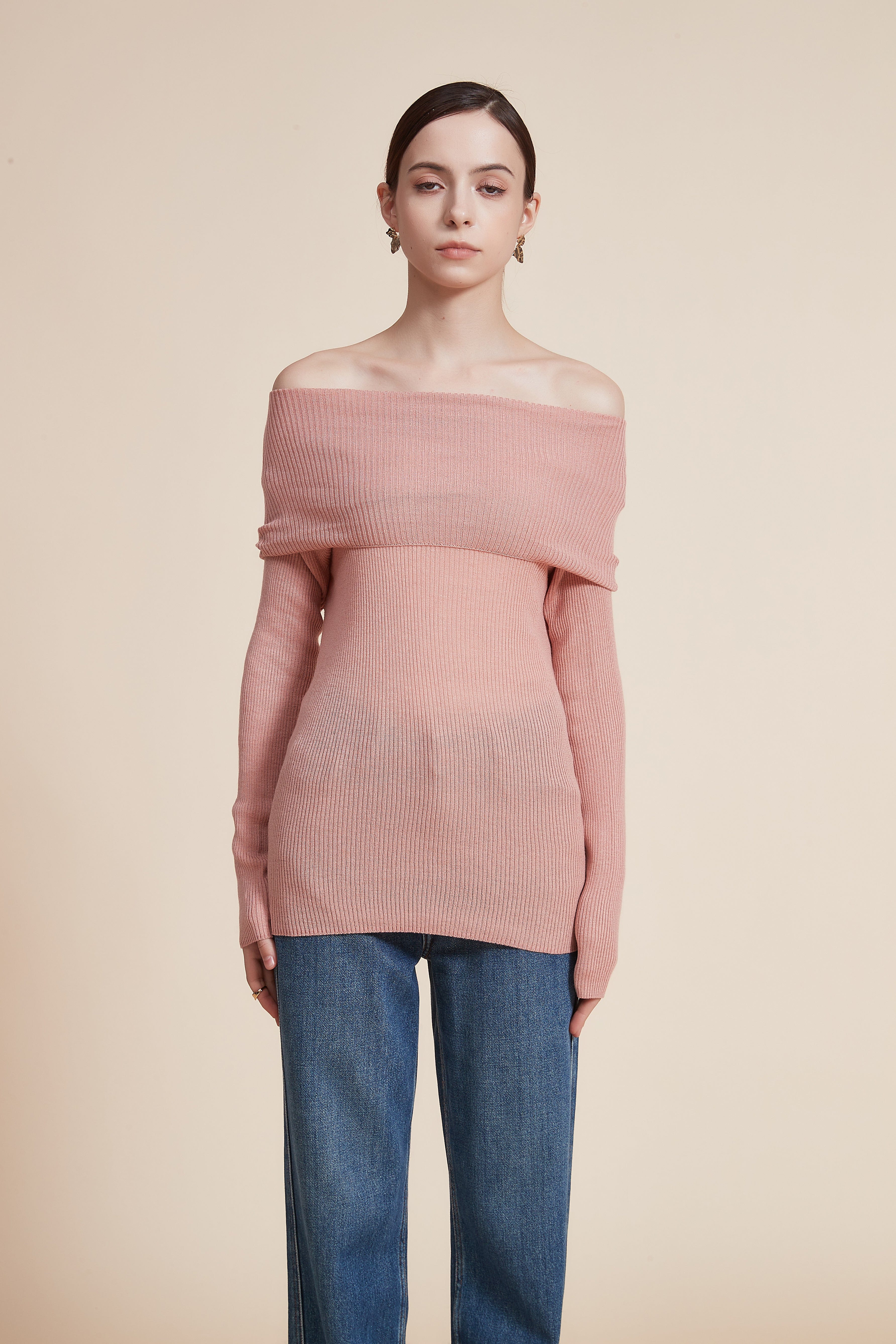 Long Sleeve Off-Shoulder Ribbed Top