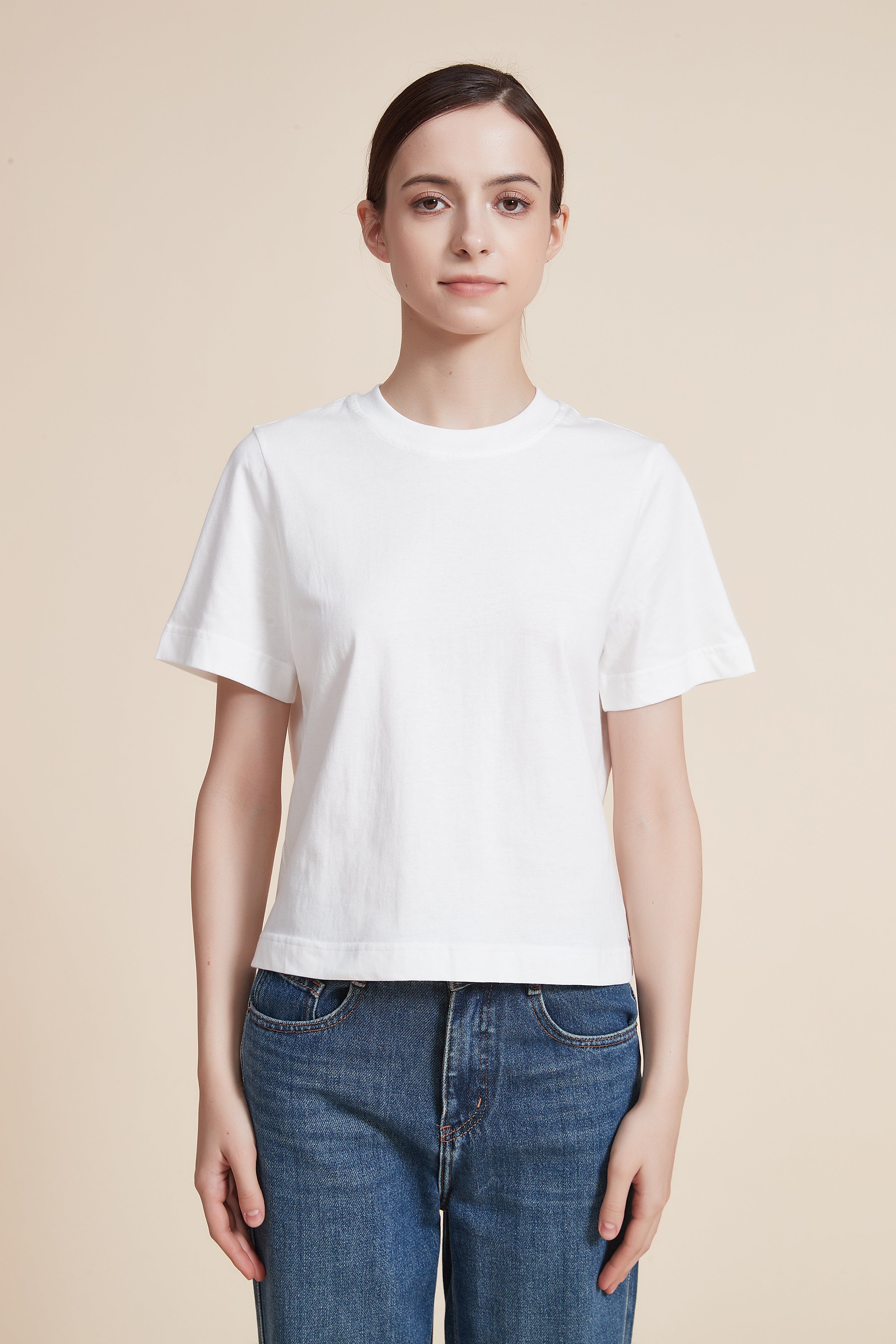 Short Sleeve Plain Top with Round Neck