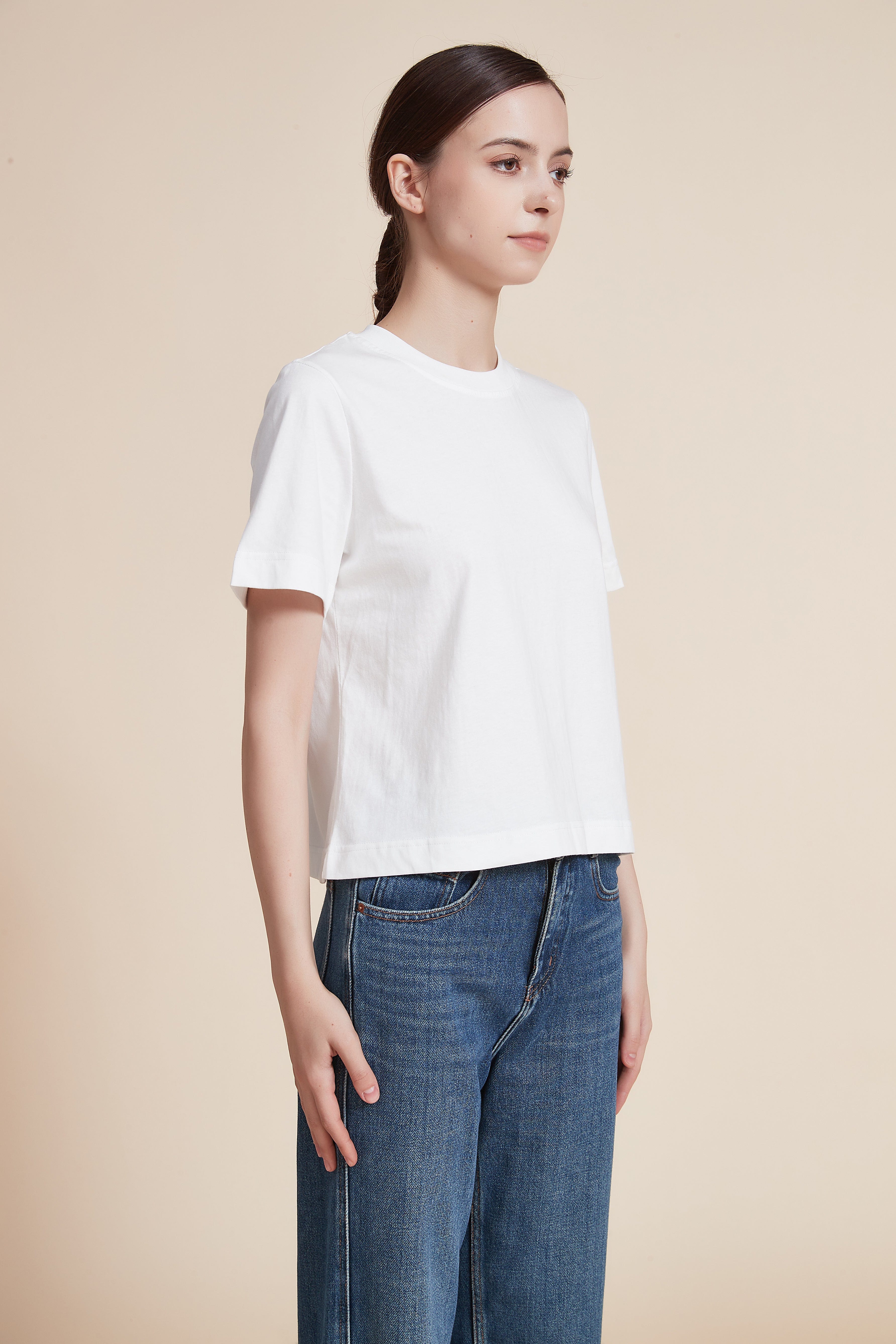 Short Sleeve Plain Top with Round Neck