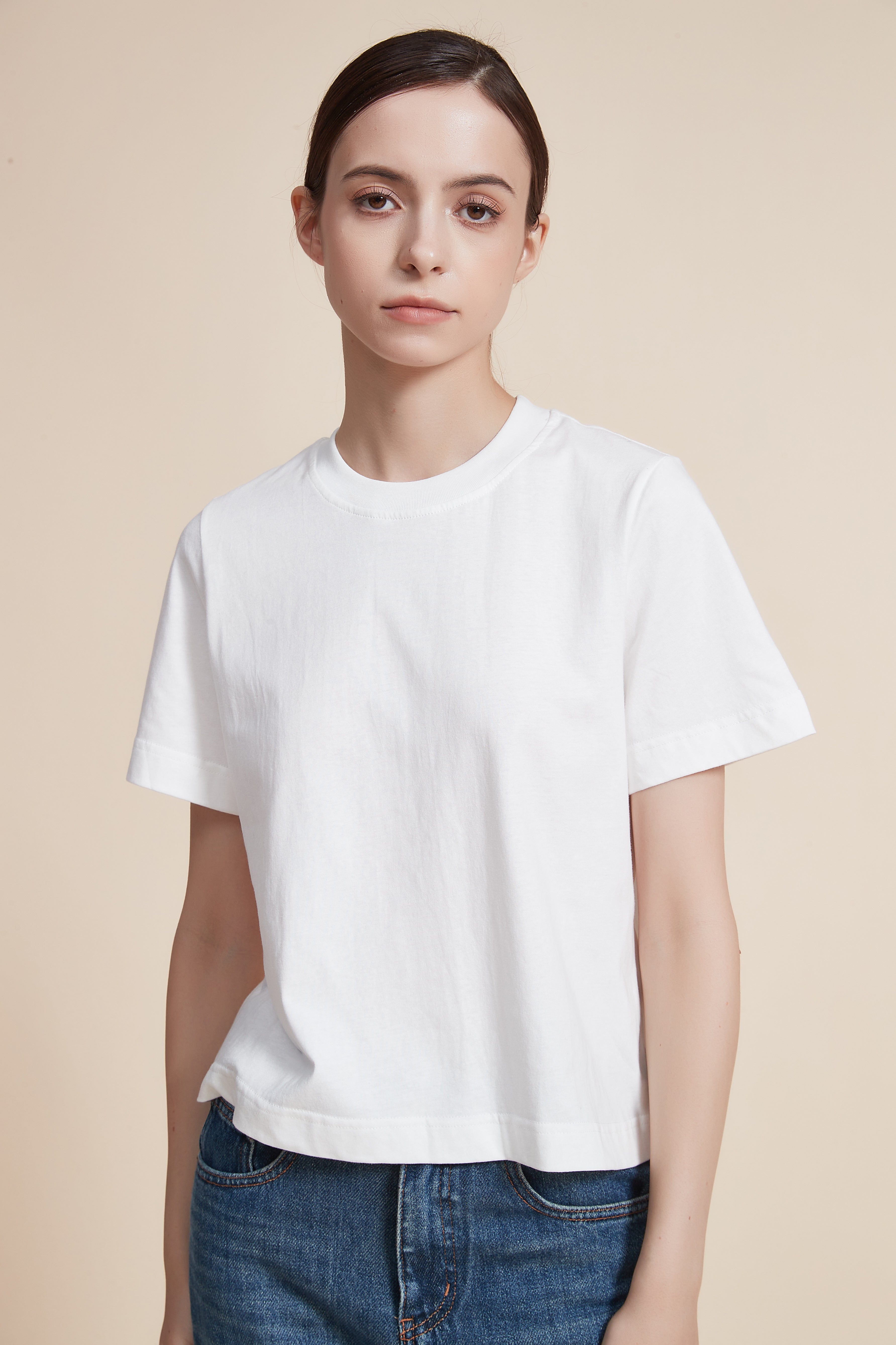 Short Sleeve Plain Top with Round Neck