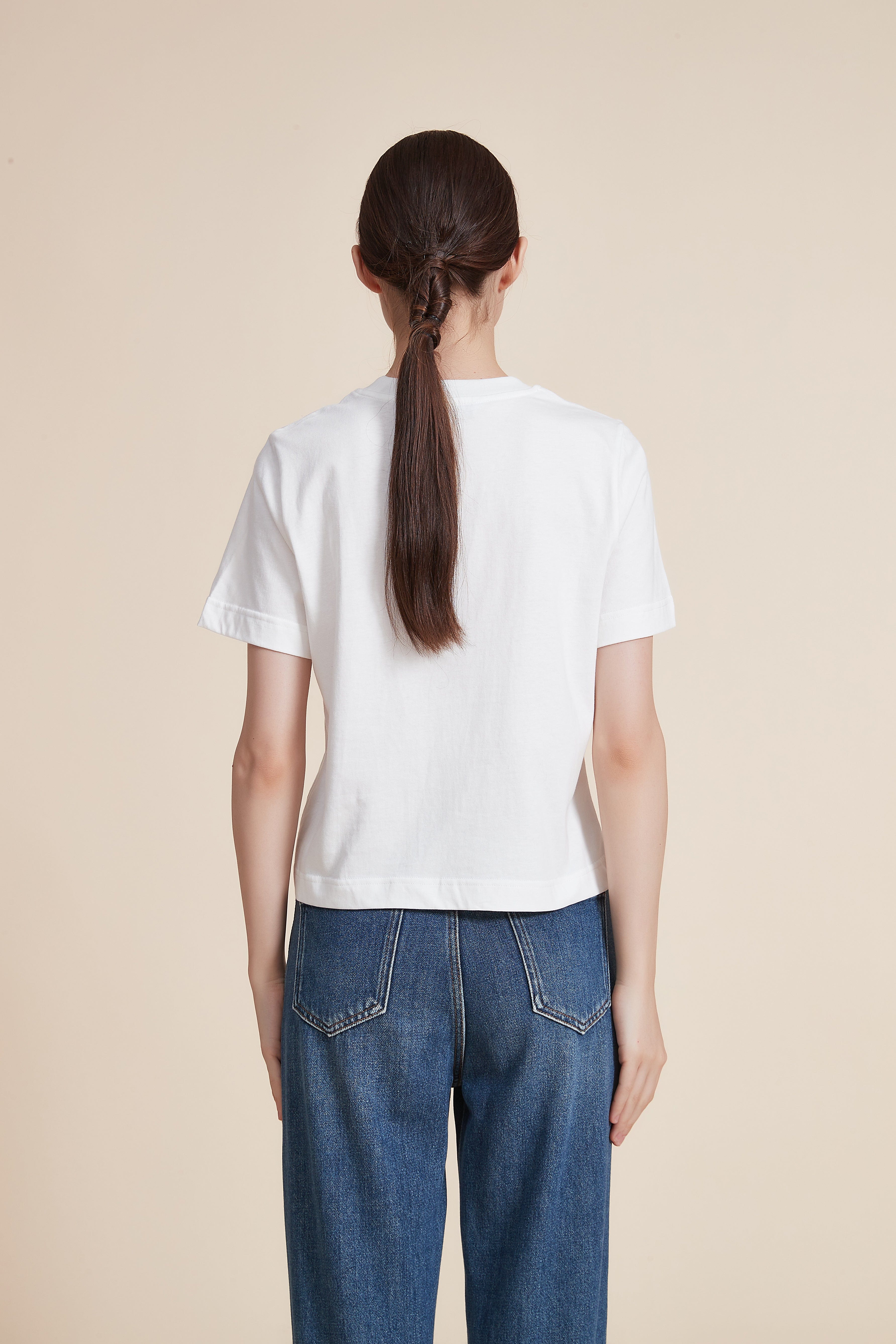Short Sleeve Plain Top with Round Neck