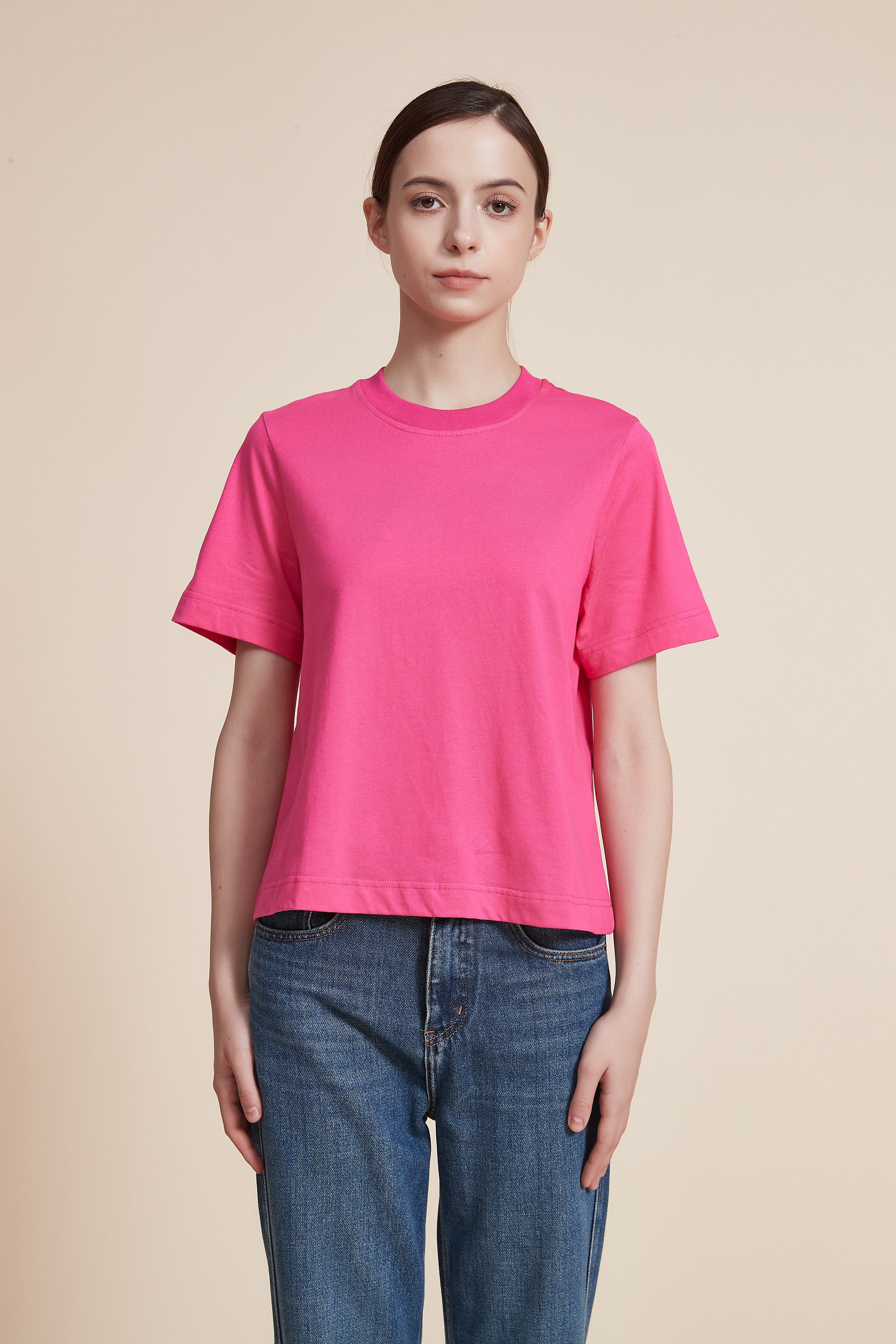 Short Sleeve Plain Top with Round Neck