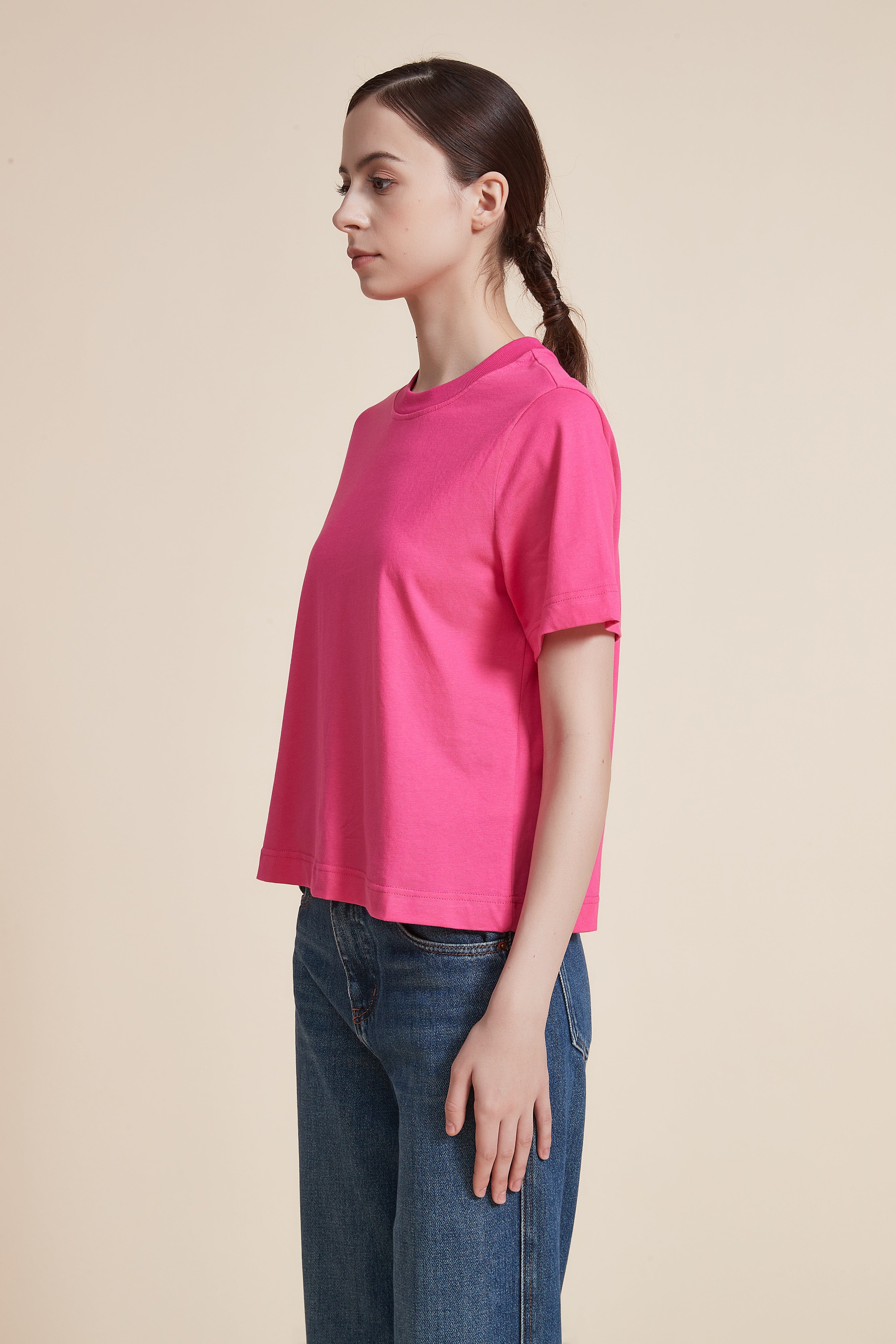 Short Sleeve Plain Top with Round Neck