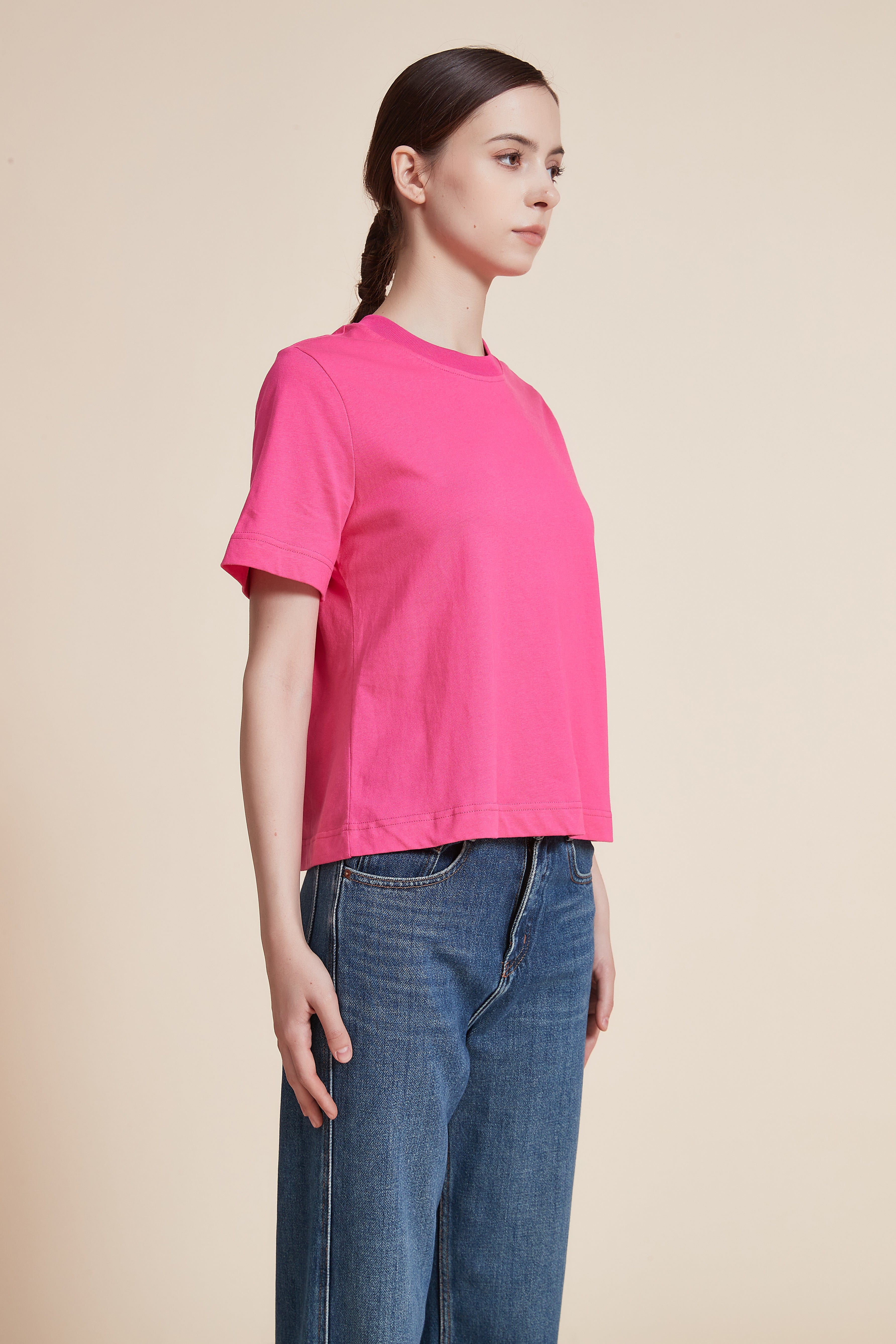 Short Sleeve Plain Top with Round Neck