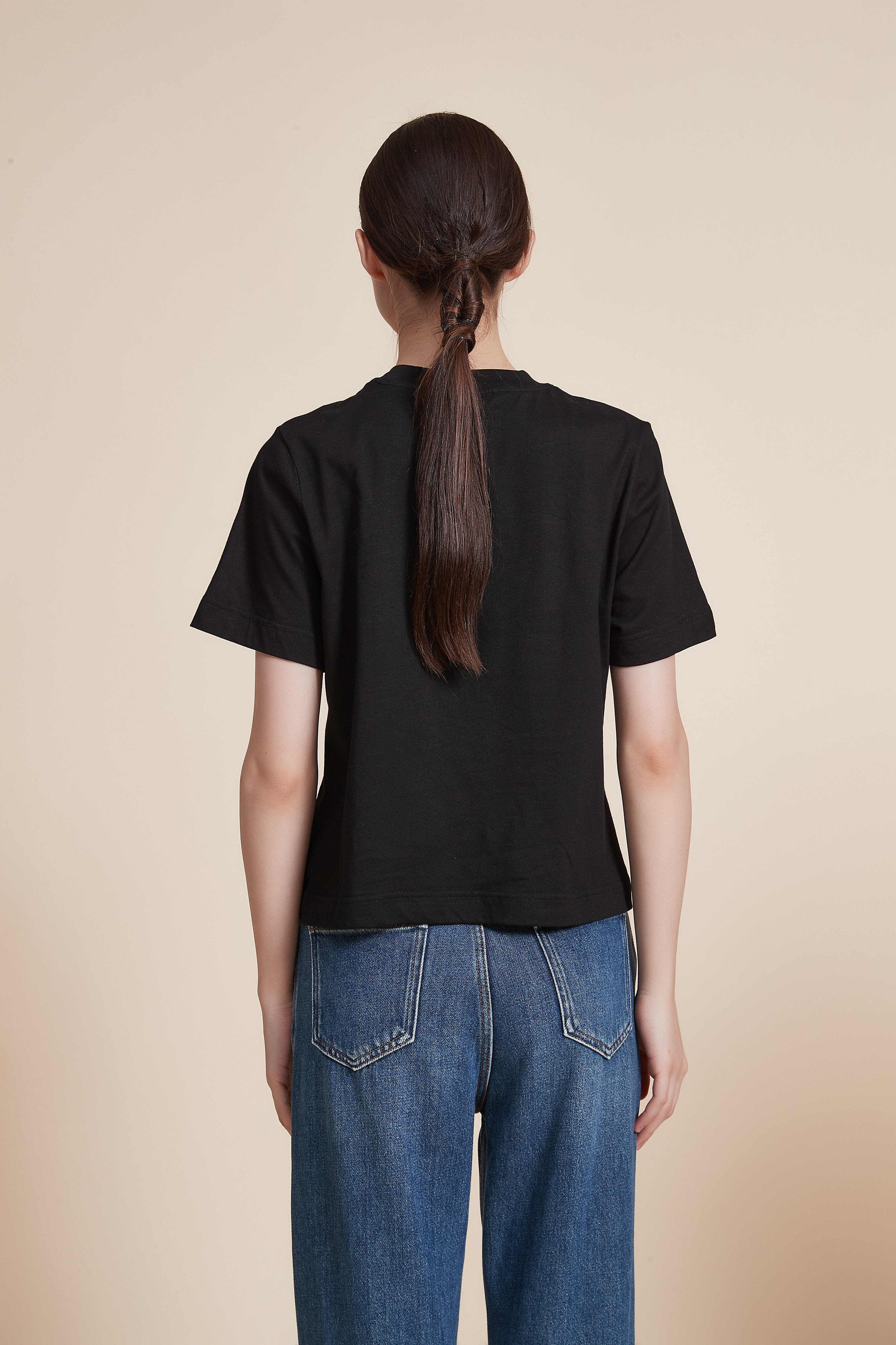 Short Sleeve Plain Top with Round Neck