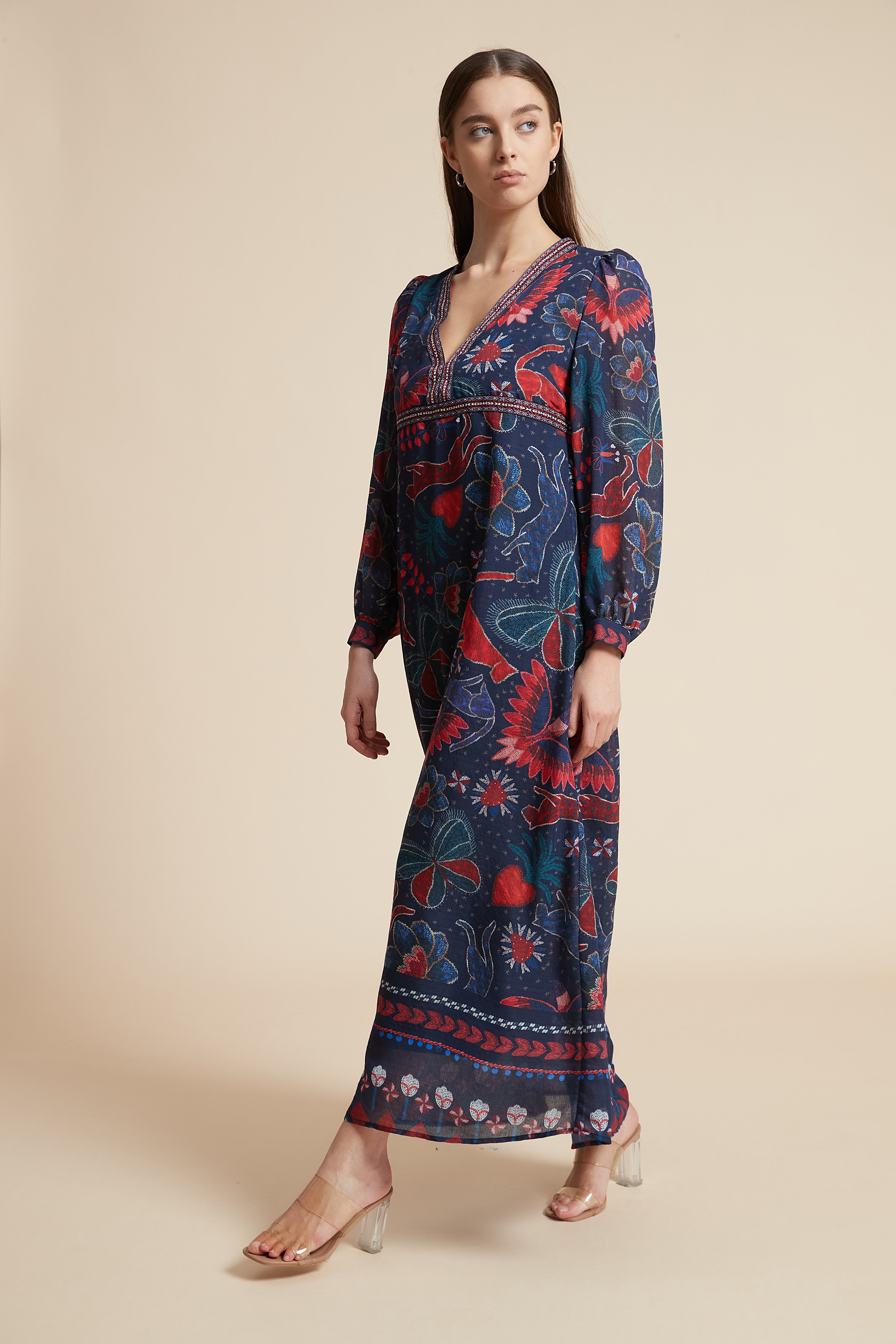 Long Printed Dress with Long Sleeves