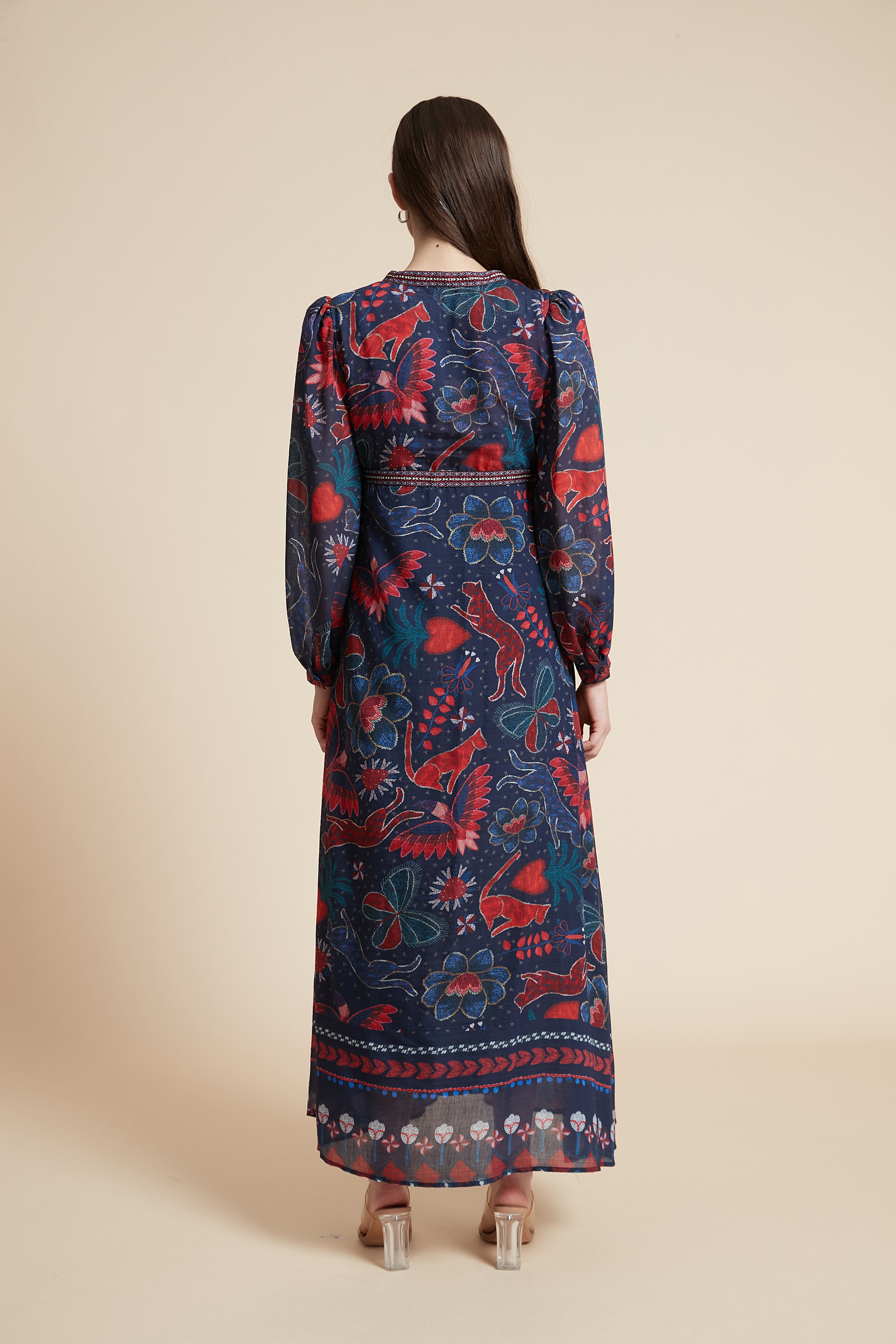 Long Printed Dress with Long Sleeves