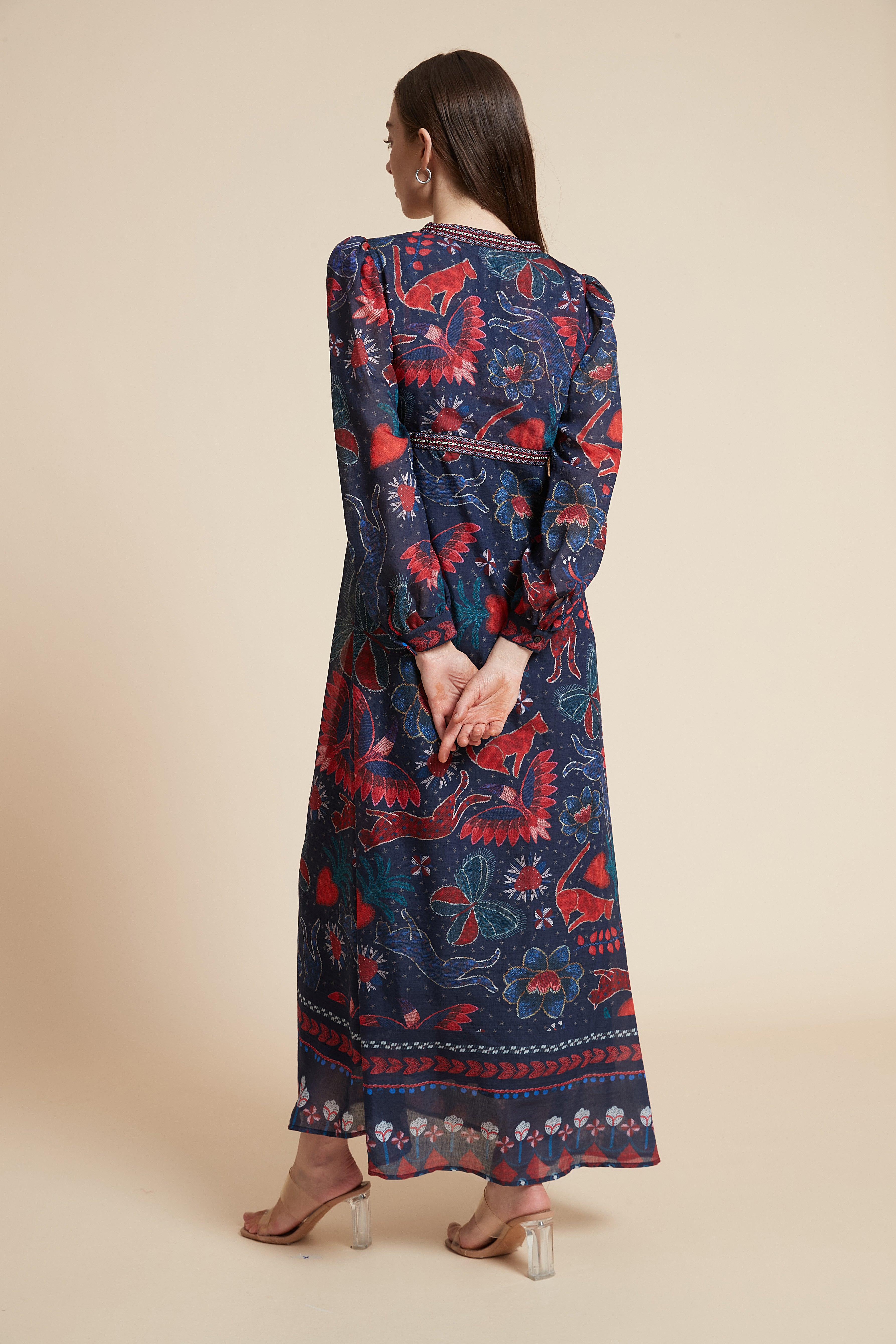 Long Printed Dress with Long Sleeves