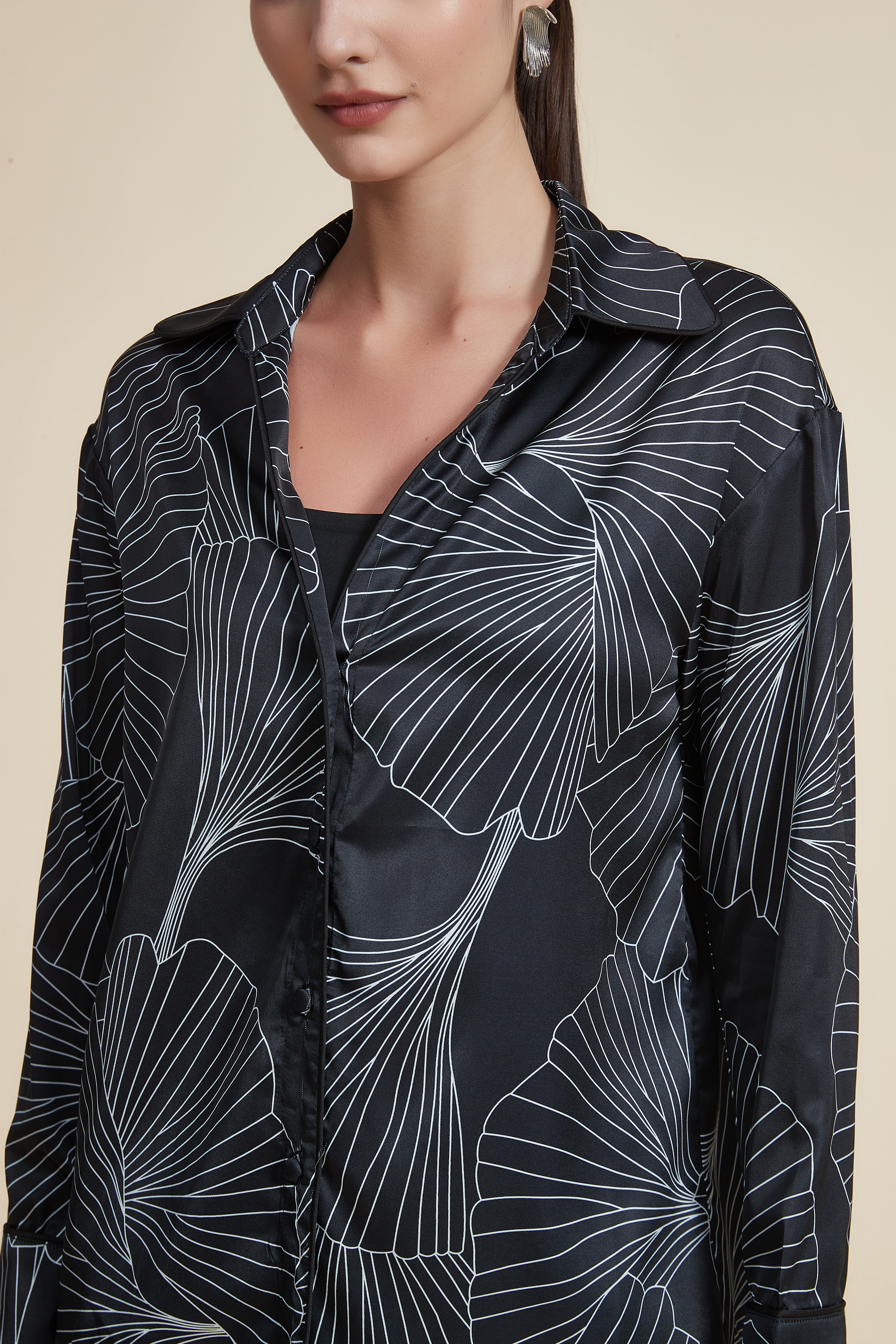 Printed long-sleeve blouse