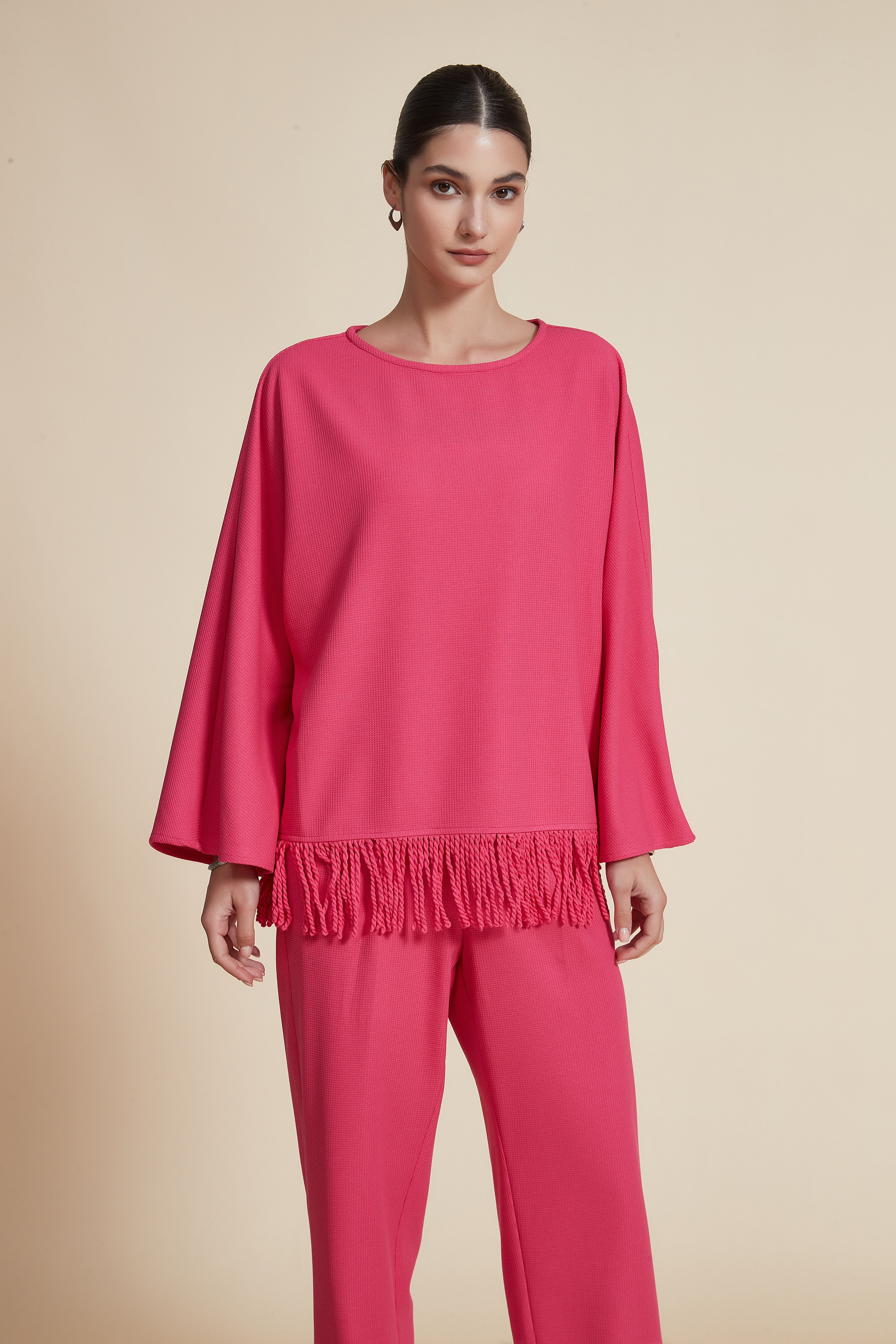 Plain long-sleeve blouse