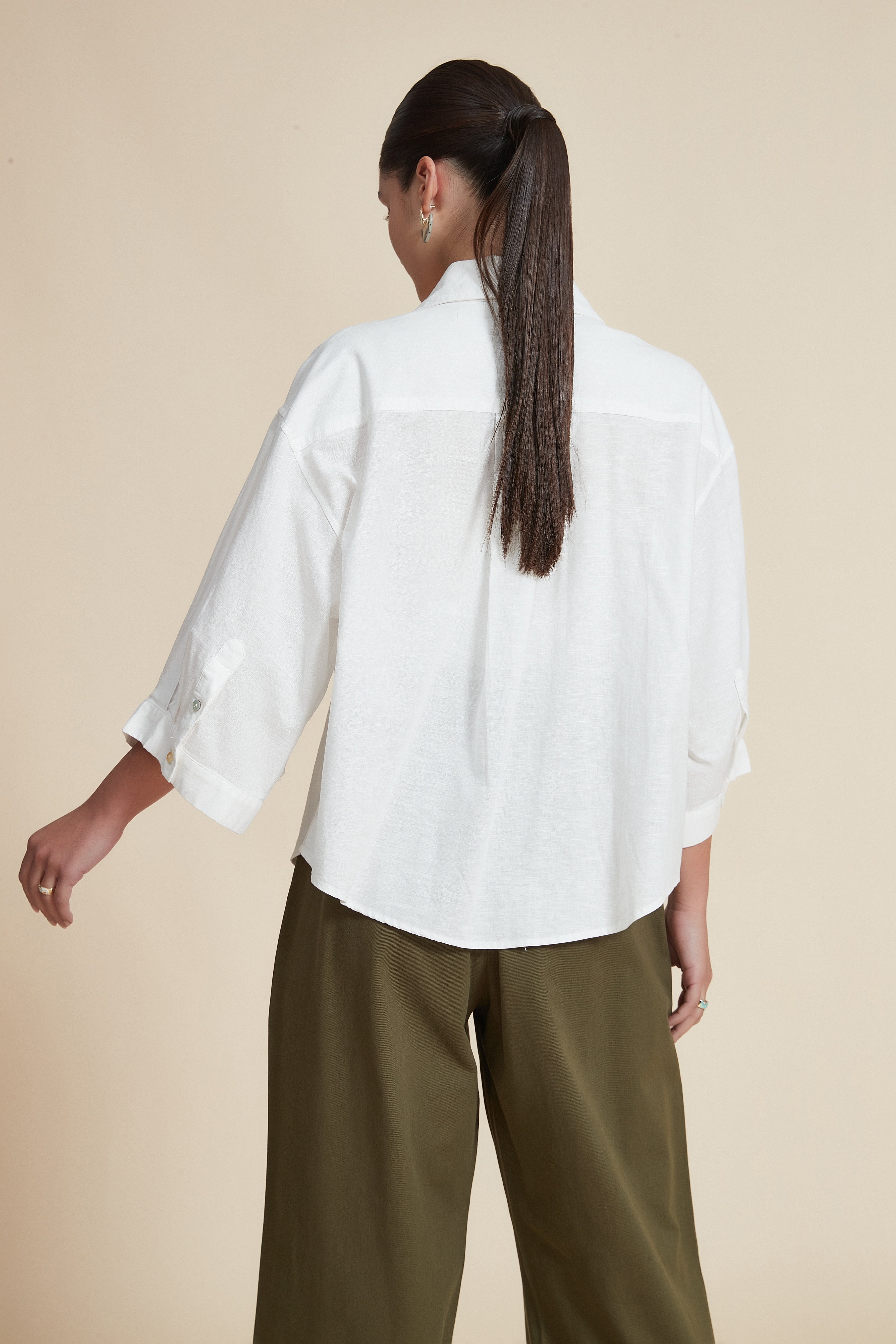 Plain wide-leg 3/4-sleeve blouse