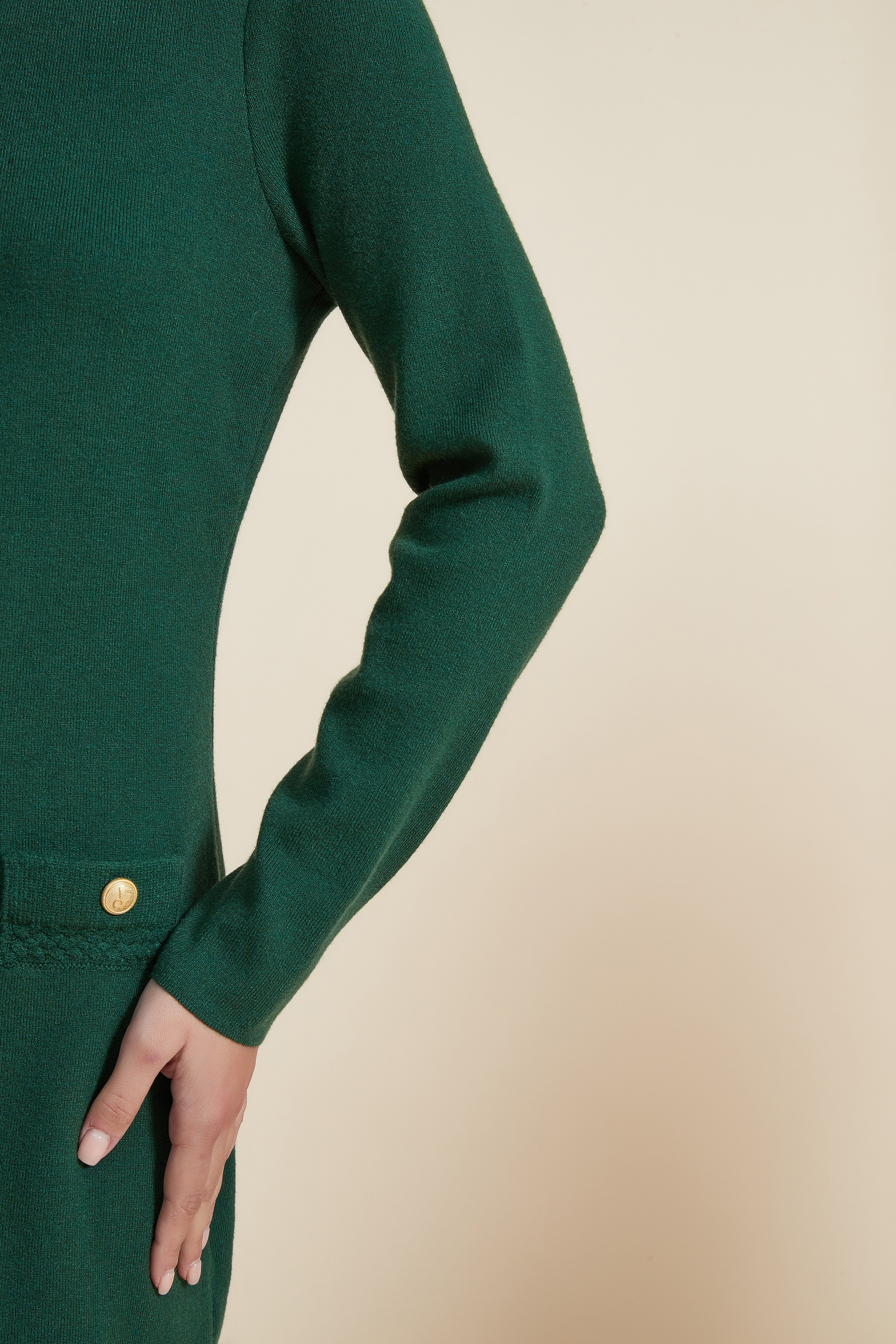 Plain Long-Sleeve Short Dress with Front Buttons
