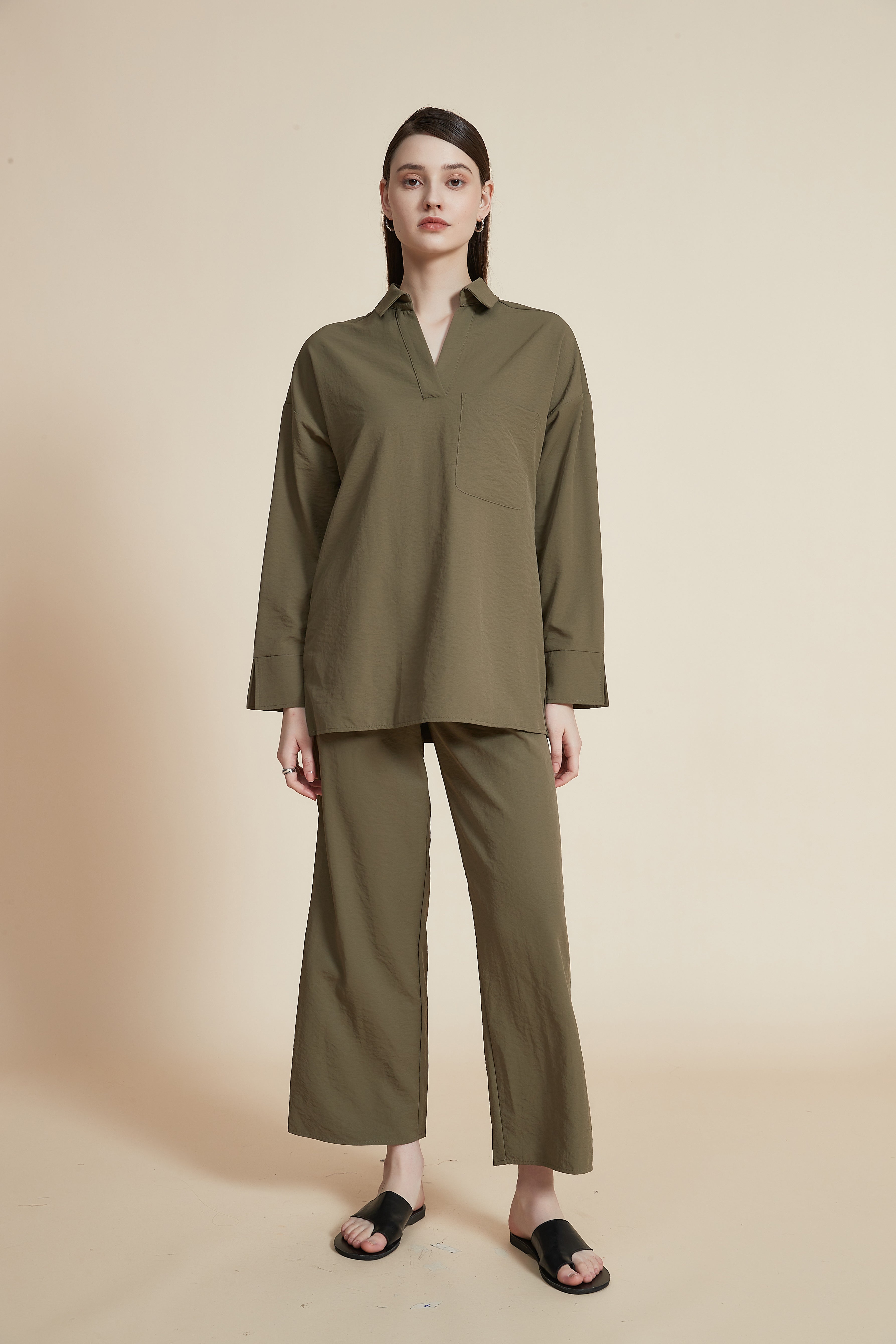 Plain Wide-Leg Trousers