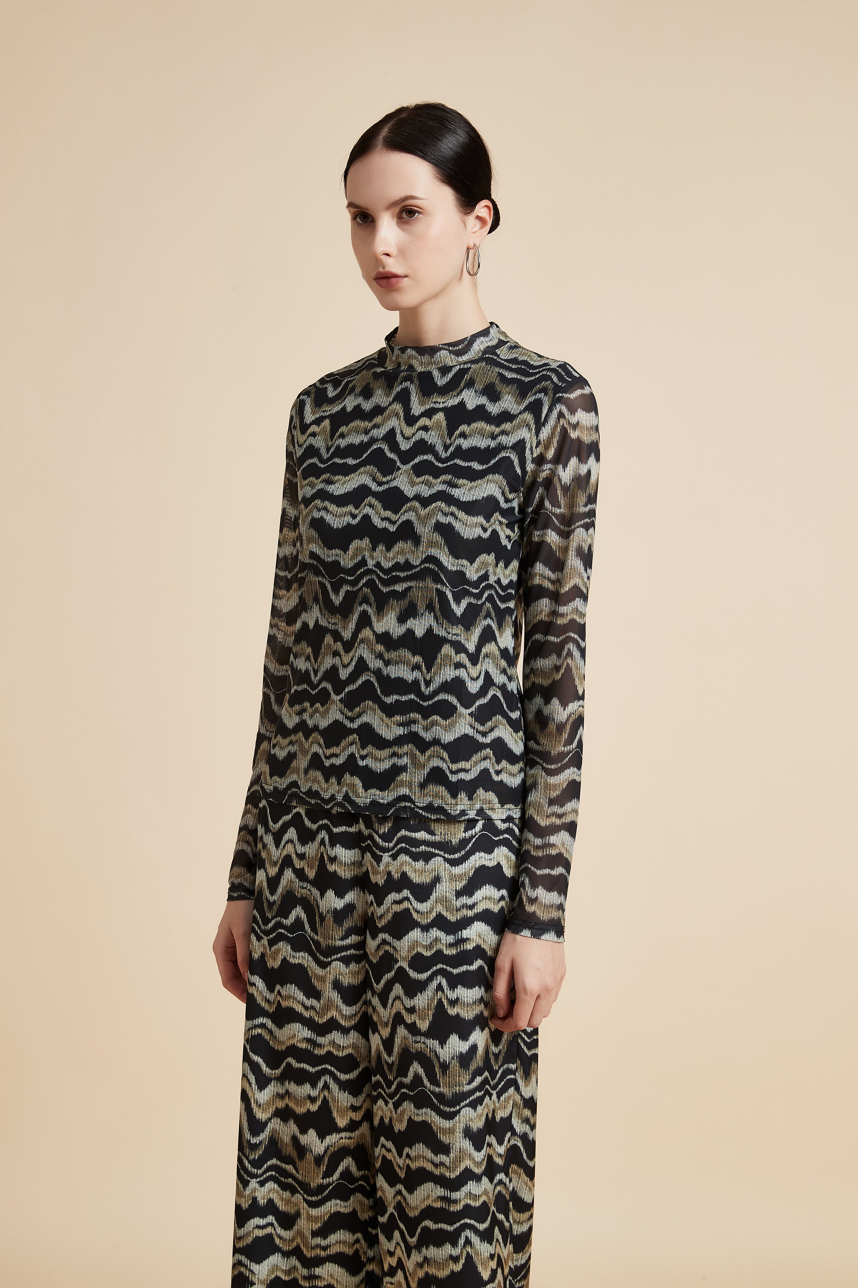 Colorful High Neck Long Sleeve Blouse