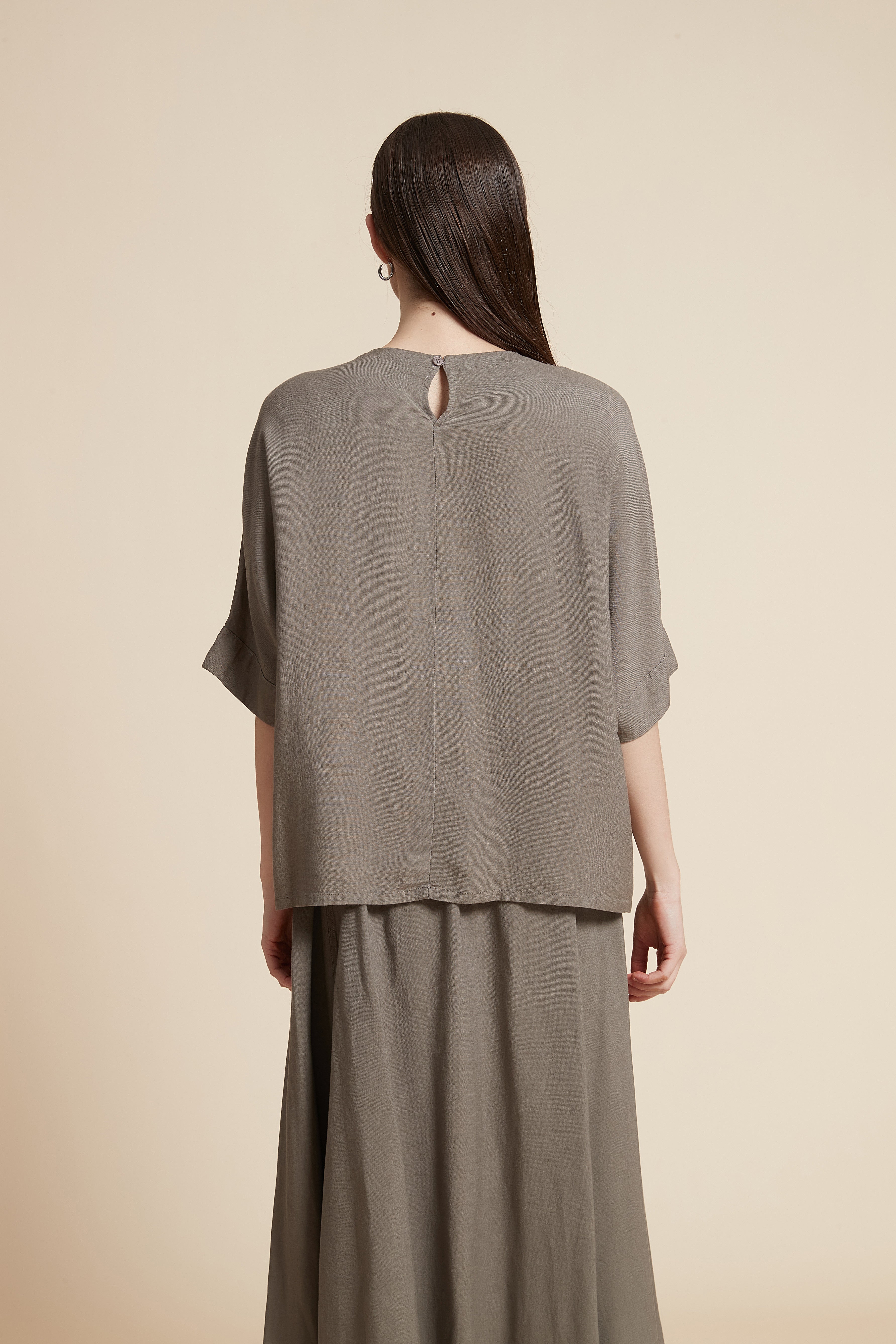 Solid Short Sleeve Blouse with Front Buttons