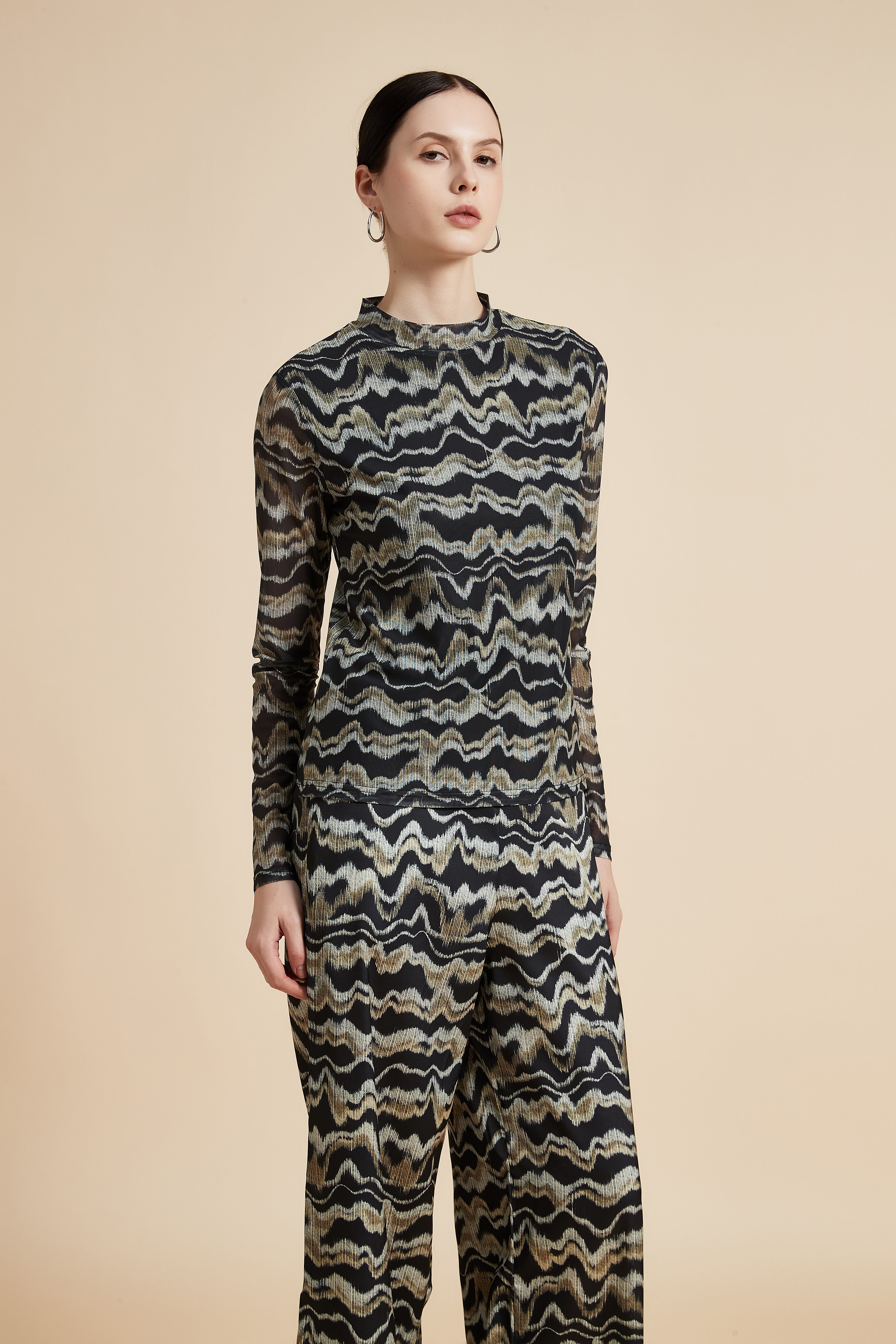 Colorful High Neck Long Sleeve Blouse