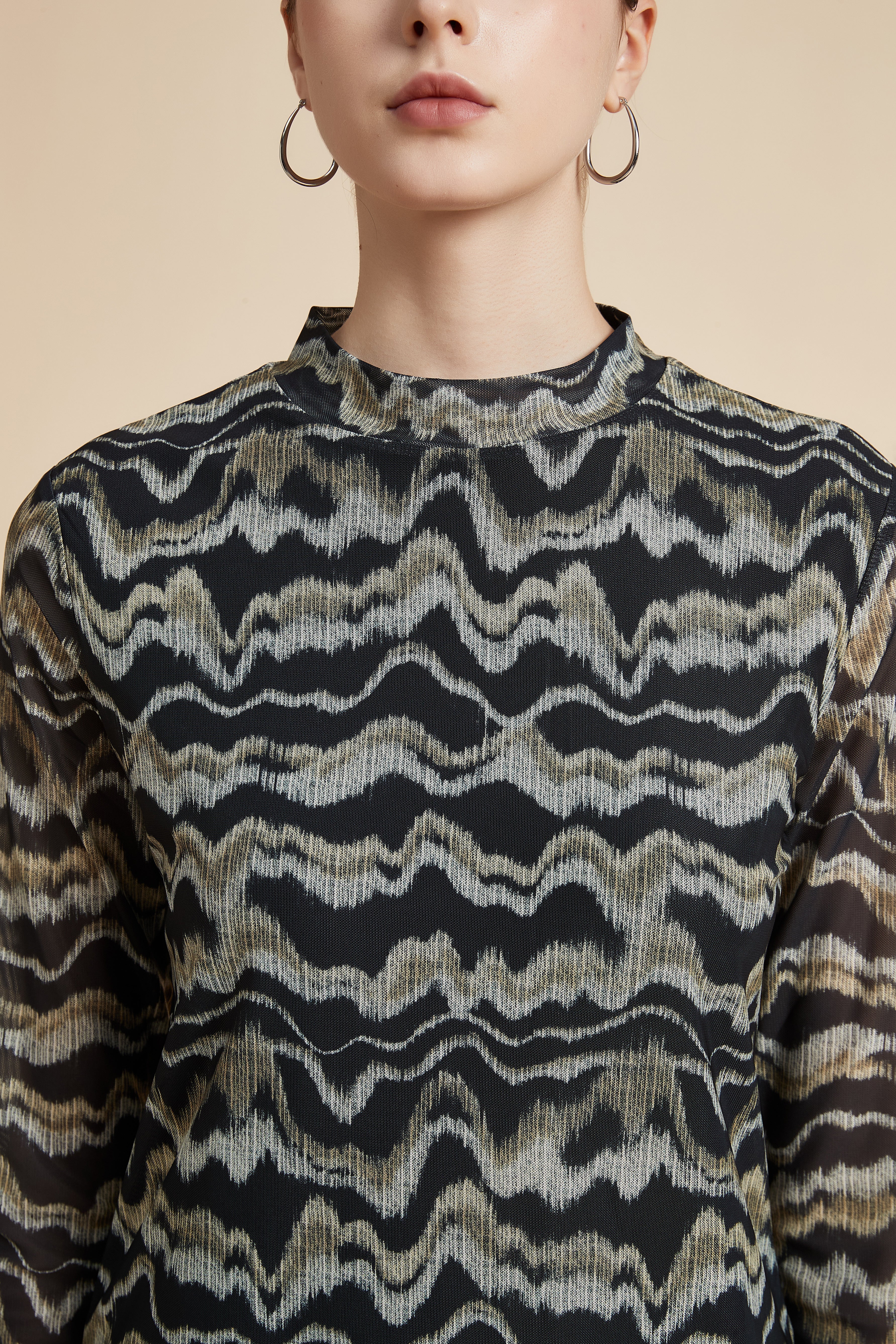 Colorful High Neck Long Sleeve Blouse