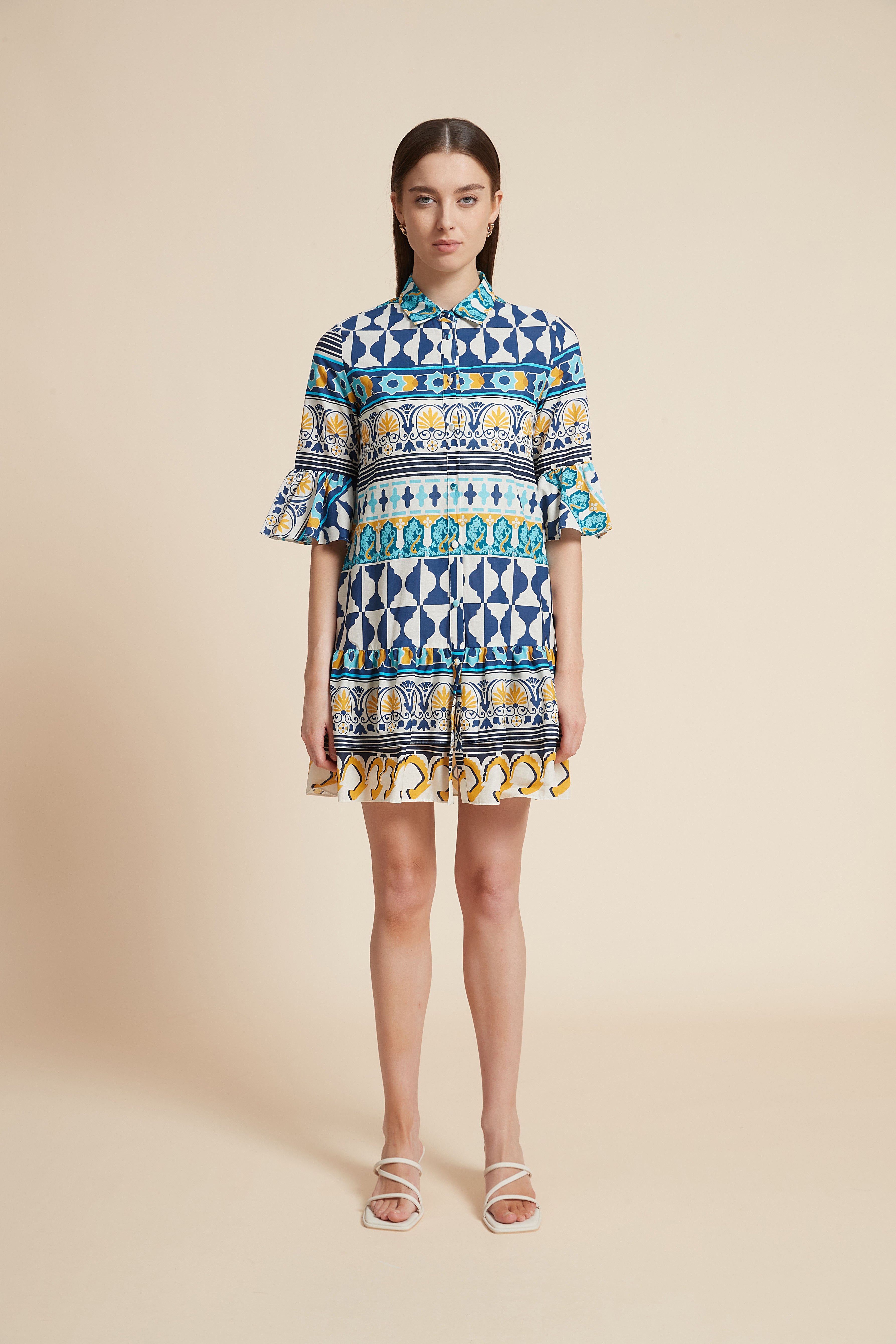Short Printed Half-Sleeve Dress